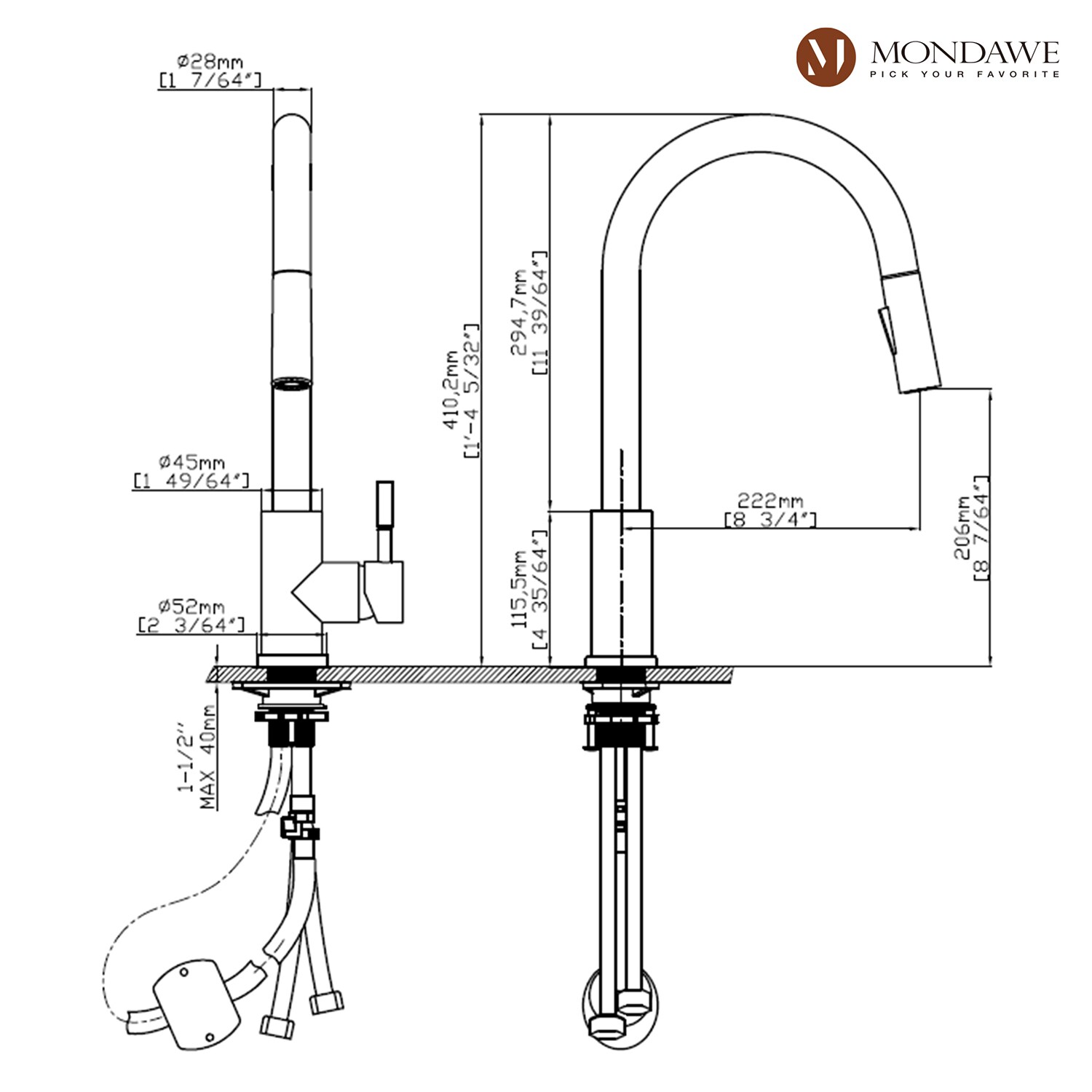 Mondawe MD-D94-BN Kitchen-Faucets - View #9