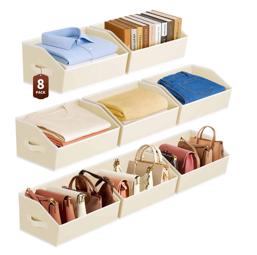 JVFCXXV  Large Closet Organizers and Storage Bins 8 Pack Trapezoid Storage Baskets for Shelves Foldable Fabric Baskets with Handles Ideal for