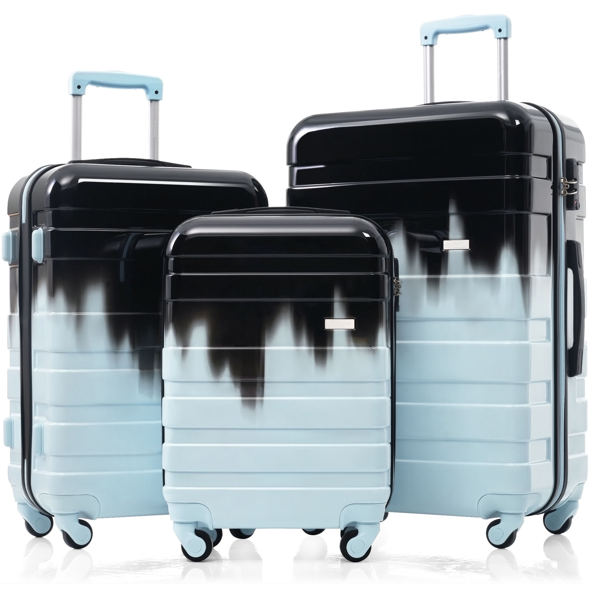 Bybafun YD9600005 25.5x18.5x11.6IN Black+Blue Plastic Hardshell Suitcase set 3 -Bag