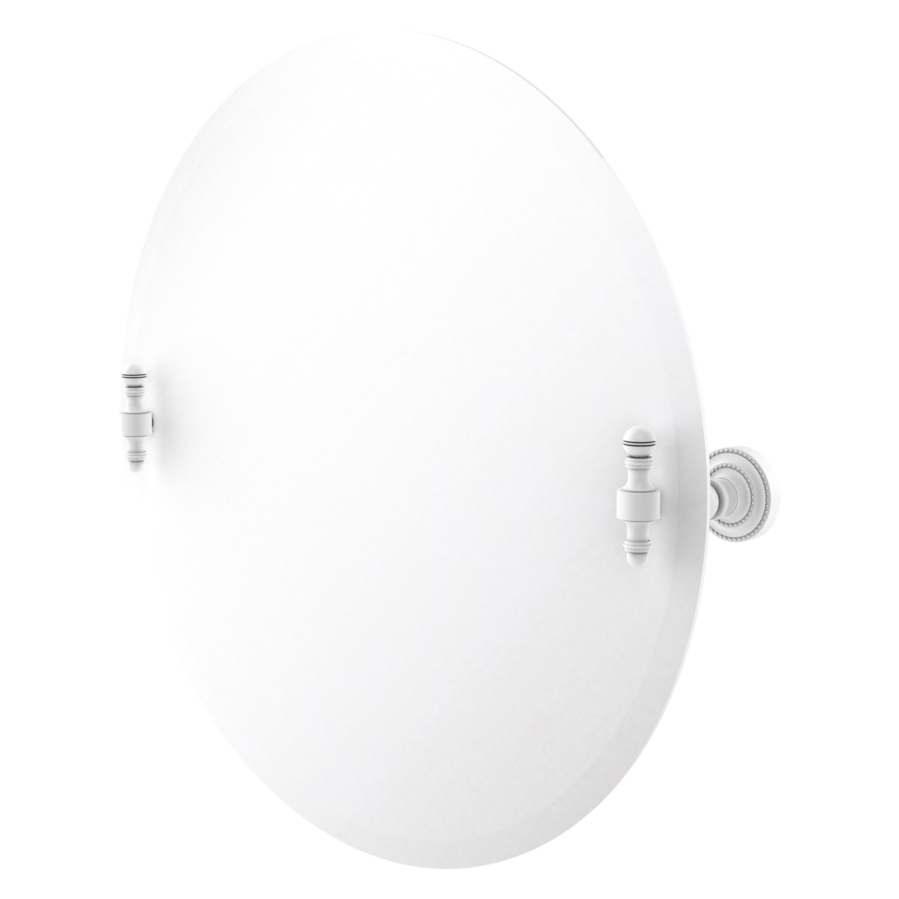 Allied Brass RD-90-WHM Retro Dot 22-Inches x 22-Inches Beveled Frameless Round Tilting Bathroom Vanity Mirror ( Matte White )