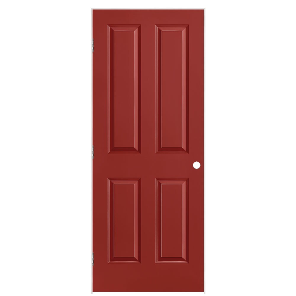 Masonite 1316554 32-in x 80-in Barn Red Solid core 4 panel square Right hand Smooth Prefinished Molded composite Flat Jamb Single Prehung Interior Door