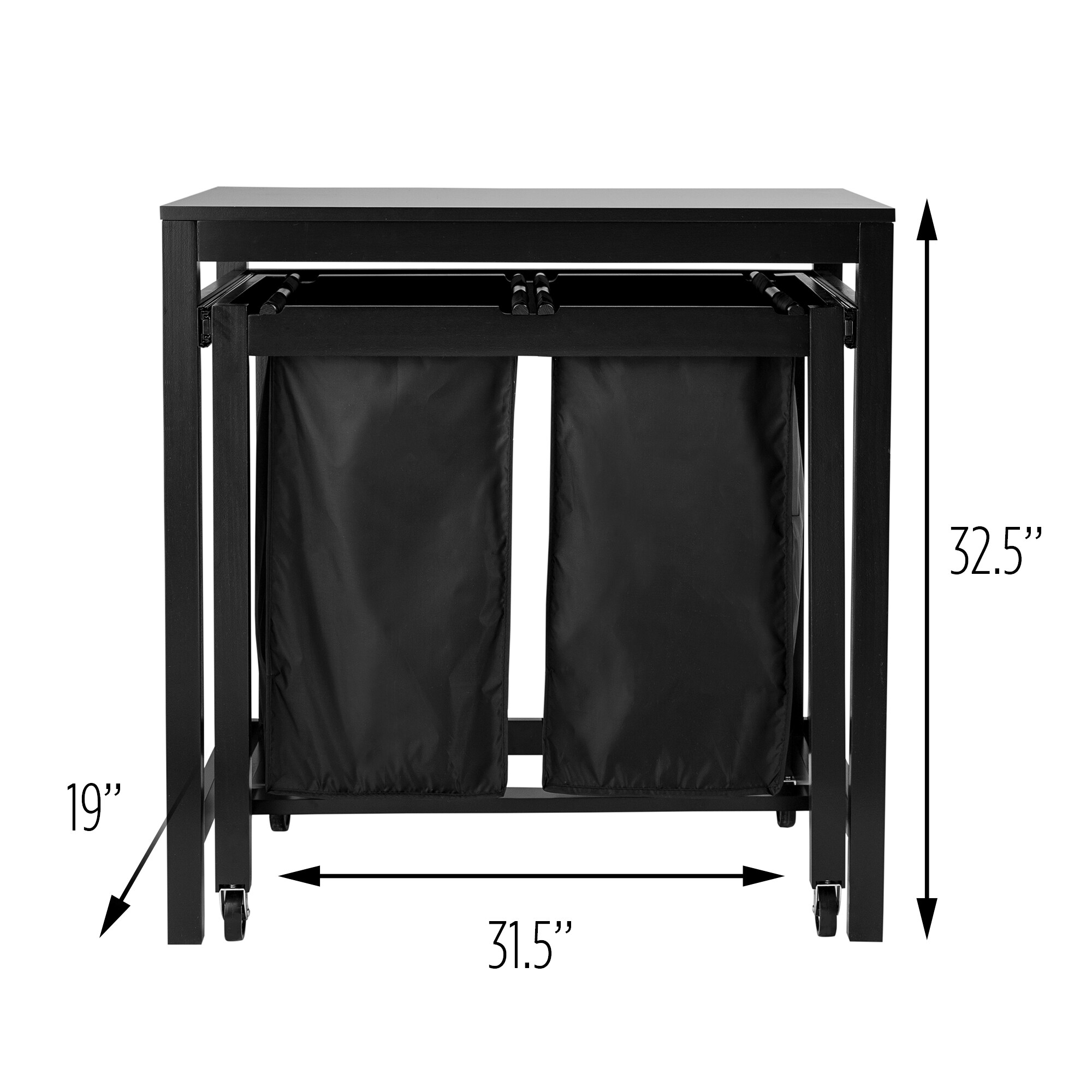 Black Double Sorter Folding Laundry Table with Removable Bags