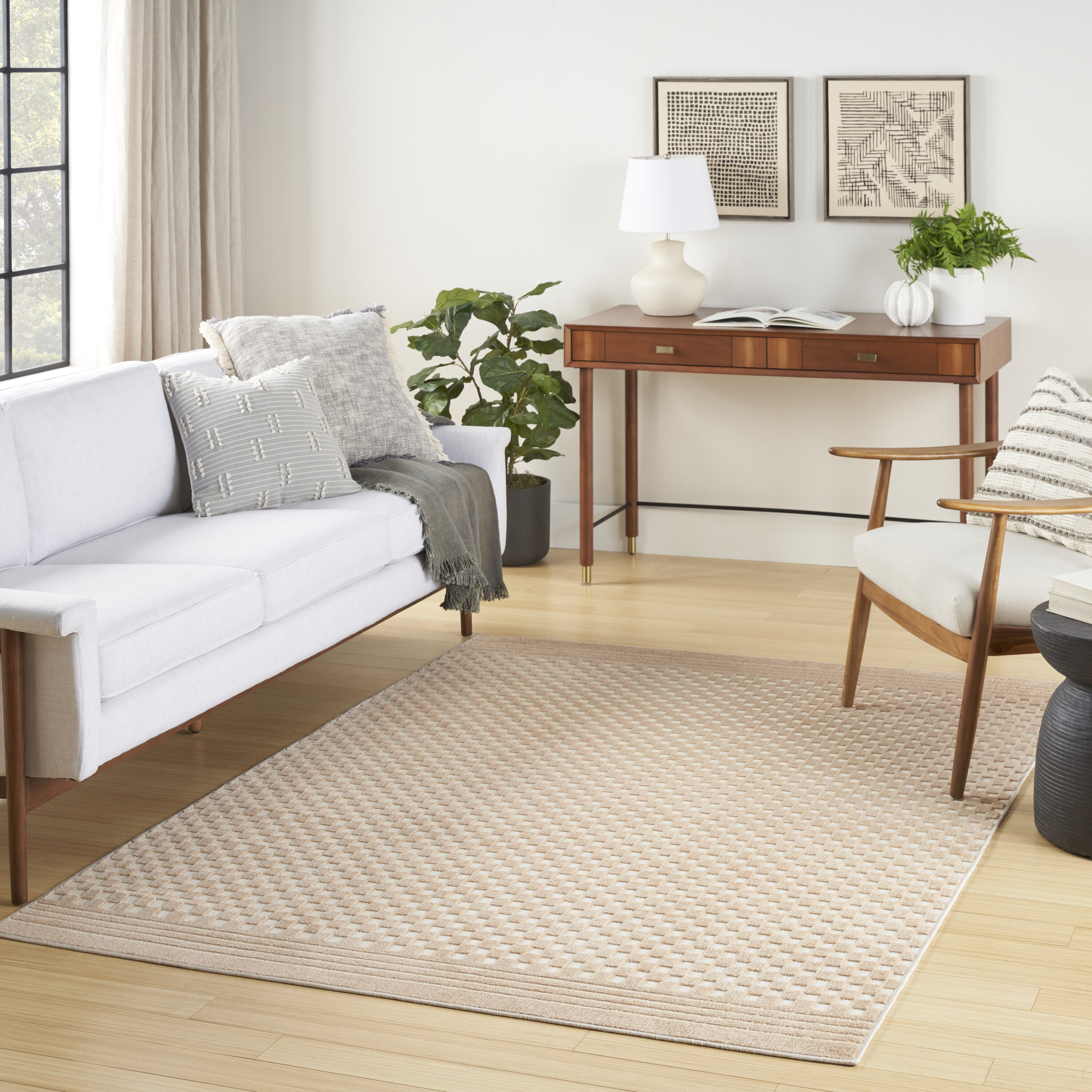 Nourison Home 099446983831 Casual 7 x 9 (ft) Polypropylene Taupe Rectangular Indoor Geometric Area rug