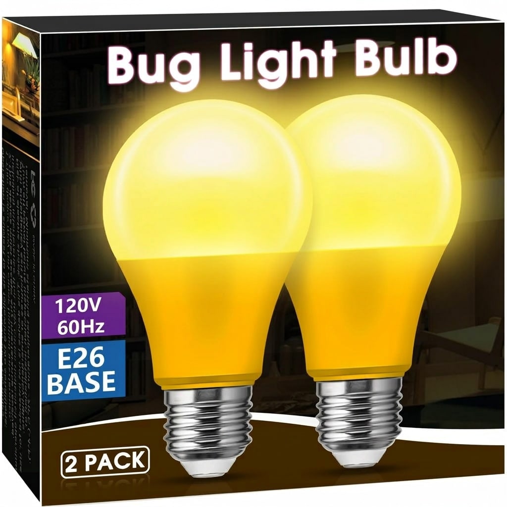 AOIZGMY  Yellow Bug Light Bulbs Outdoor 60W Equivalent 9W LED A19 E26 Medium Base Non Dimmable Amber Light for Porch Patio Relaxing Sleep 2 pack