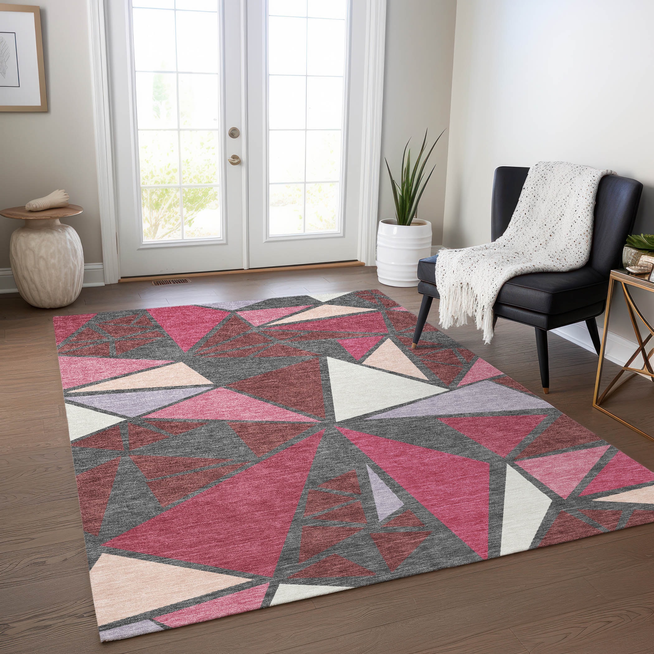 Addison Rugs ACN1039BN3X5 Chantille ACN1039BN 3 x 5 (ft) Polyester Burgundy Rectangular Indoor/Outdoor Geometric Machine washable Area rug