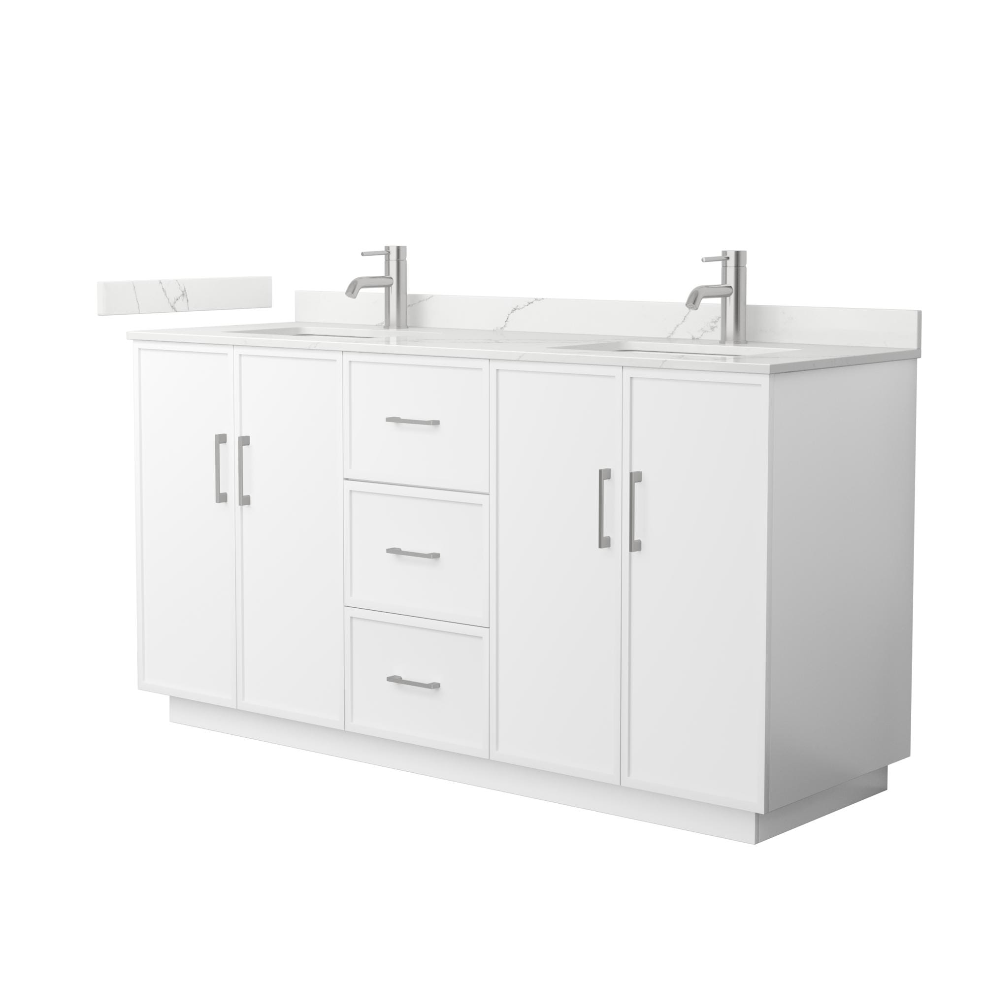 Wyndham Collection WCH747466DWHGTUNSMXX Elan TK 66-in White with Brushed Nickel Trim Undermount Double Sink Bathroom Vanity with Giotto Quartz Quartz Top