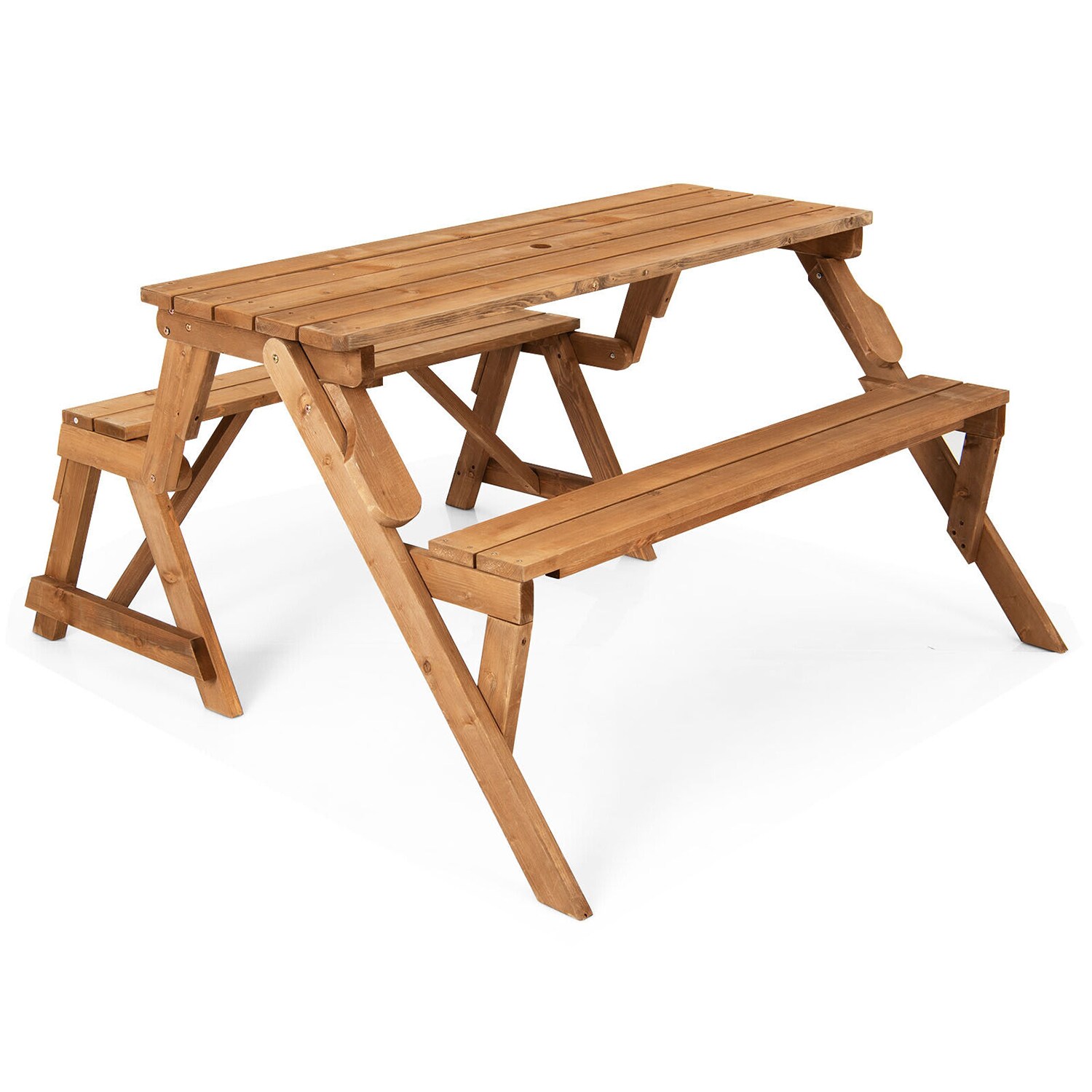 WELLFOR TDG10426TN 54-in Brown Douglas fir Rectangle Folding Picnic Table