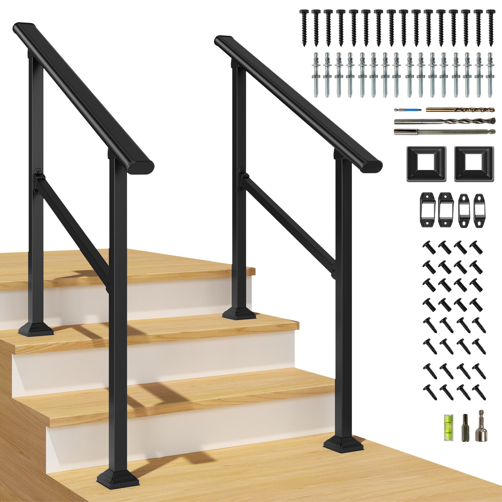LOVMOR 3 STEP HAND RAILS 2 Pack 3 Step Hand Rails for Outdoor Steps Wrought Iron Railing