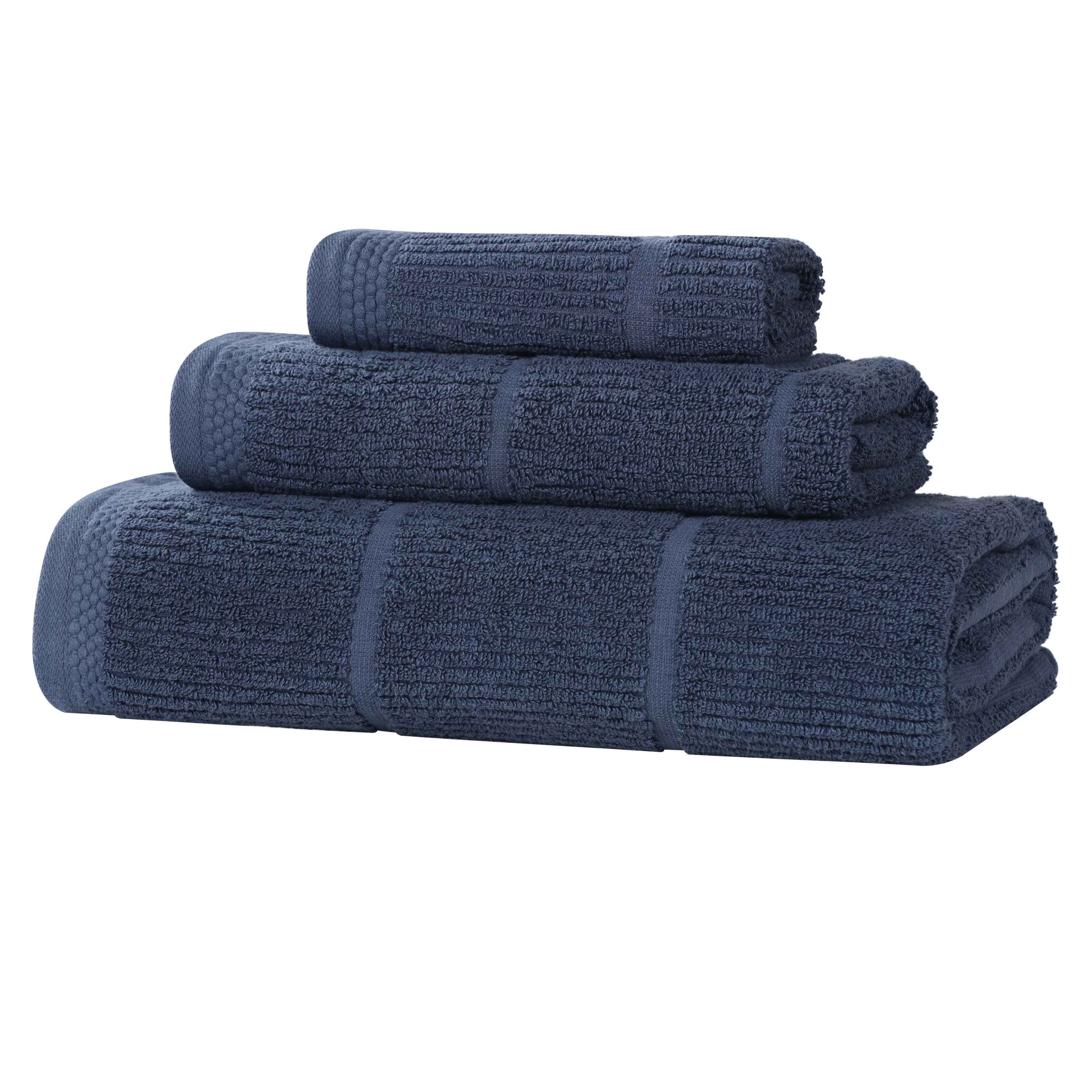 Slickblue Cotton Viscose Blend Quick Dry Ribbed Bath Towel Set for Family Bathroom Apartment Vacation Home Multiple Color and Size Options