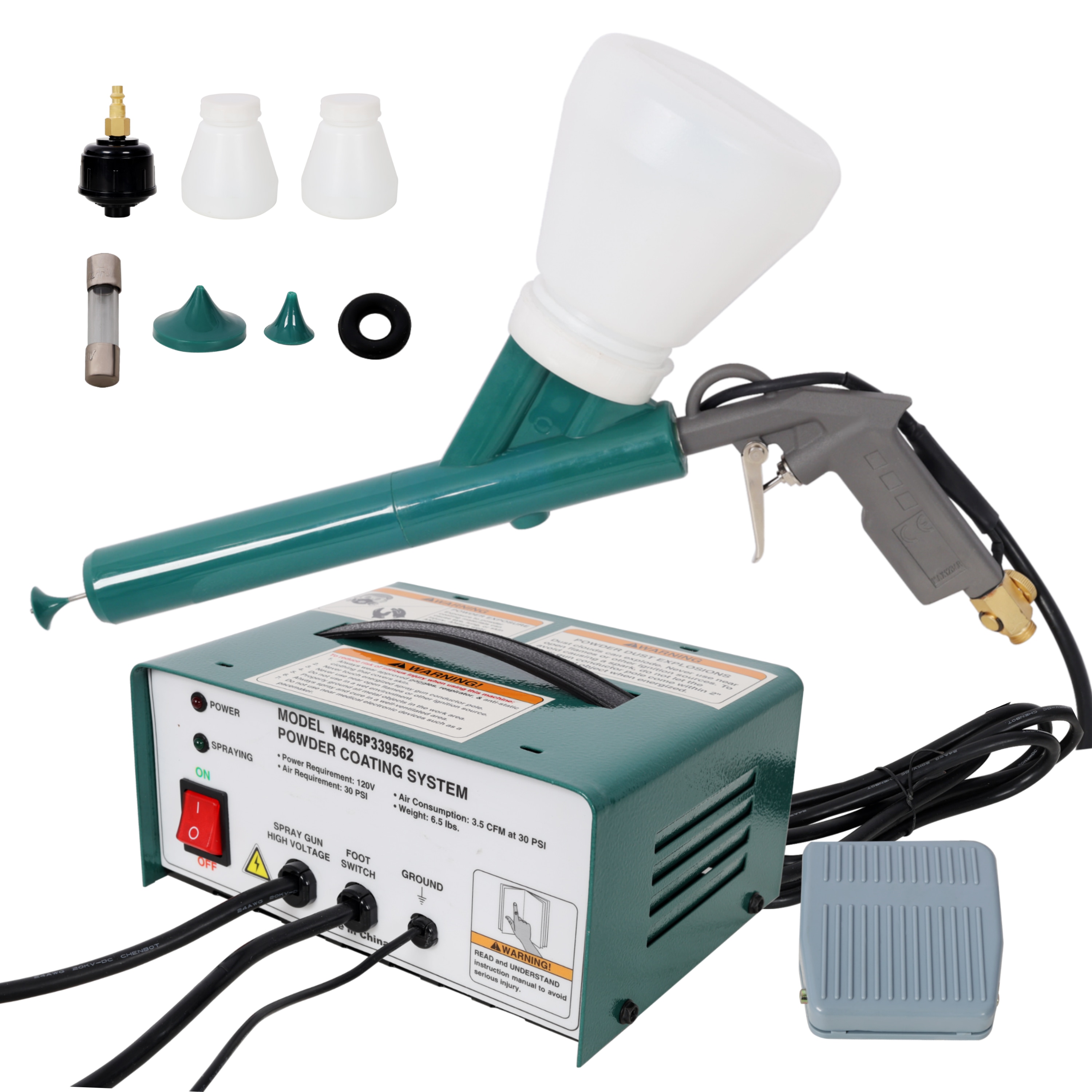 Tinyhomie Complete Electrostatic Powder Coating System 120V/60HZ Powder Coating Kit with Spray Gun Foot Switch Nozzles and Cups for Home and Commercial Projects