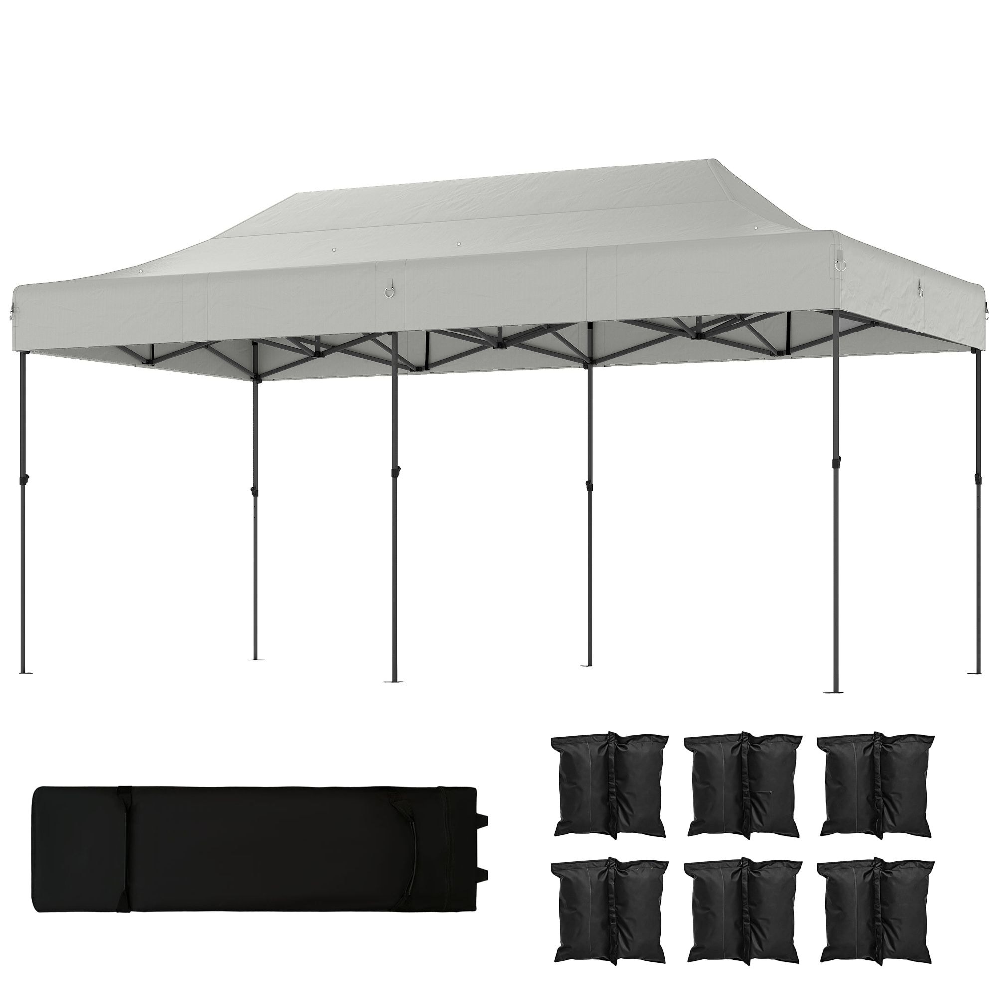 JUSHUA 10 x 20 ft White Pop Up Canopy Tent Heavy Duty UPF50 Plus Outdoor Portable Shelter with Wheeled Bag