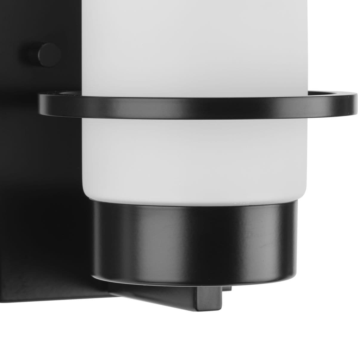 Matte Black Cylinder Outdoor Wall Sconce with White Glass Shade