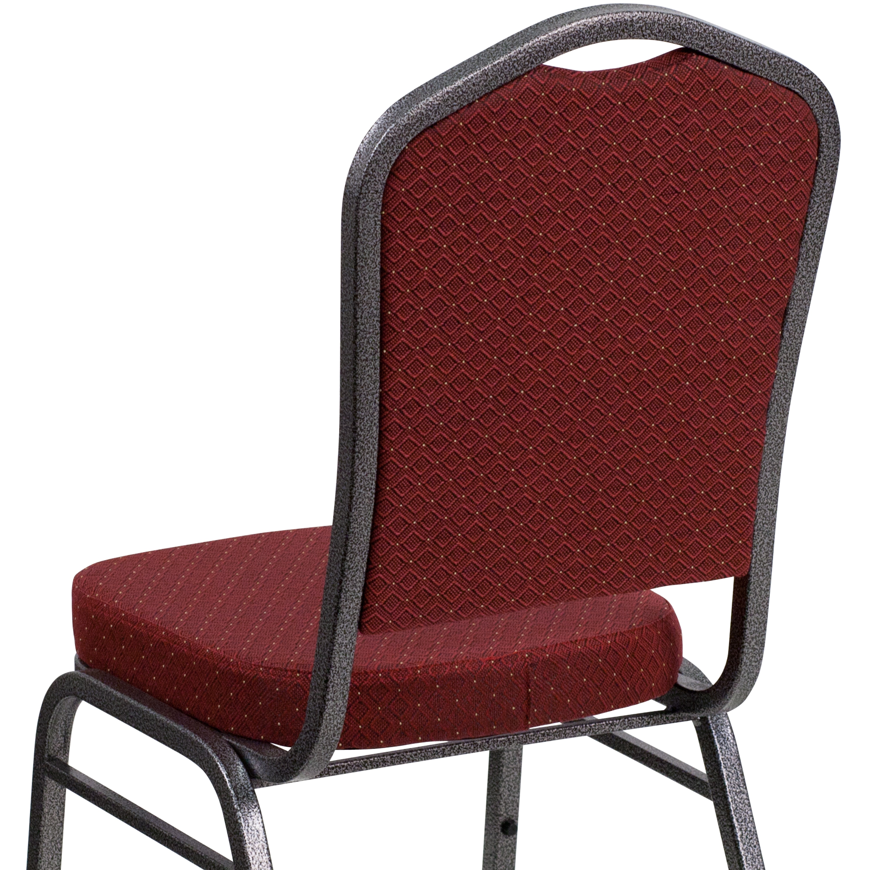 Burgundy Patterned Fabric Stacking Banquet Chair with Silver Frame