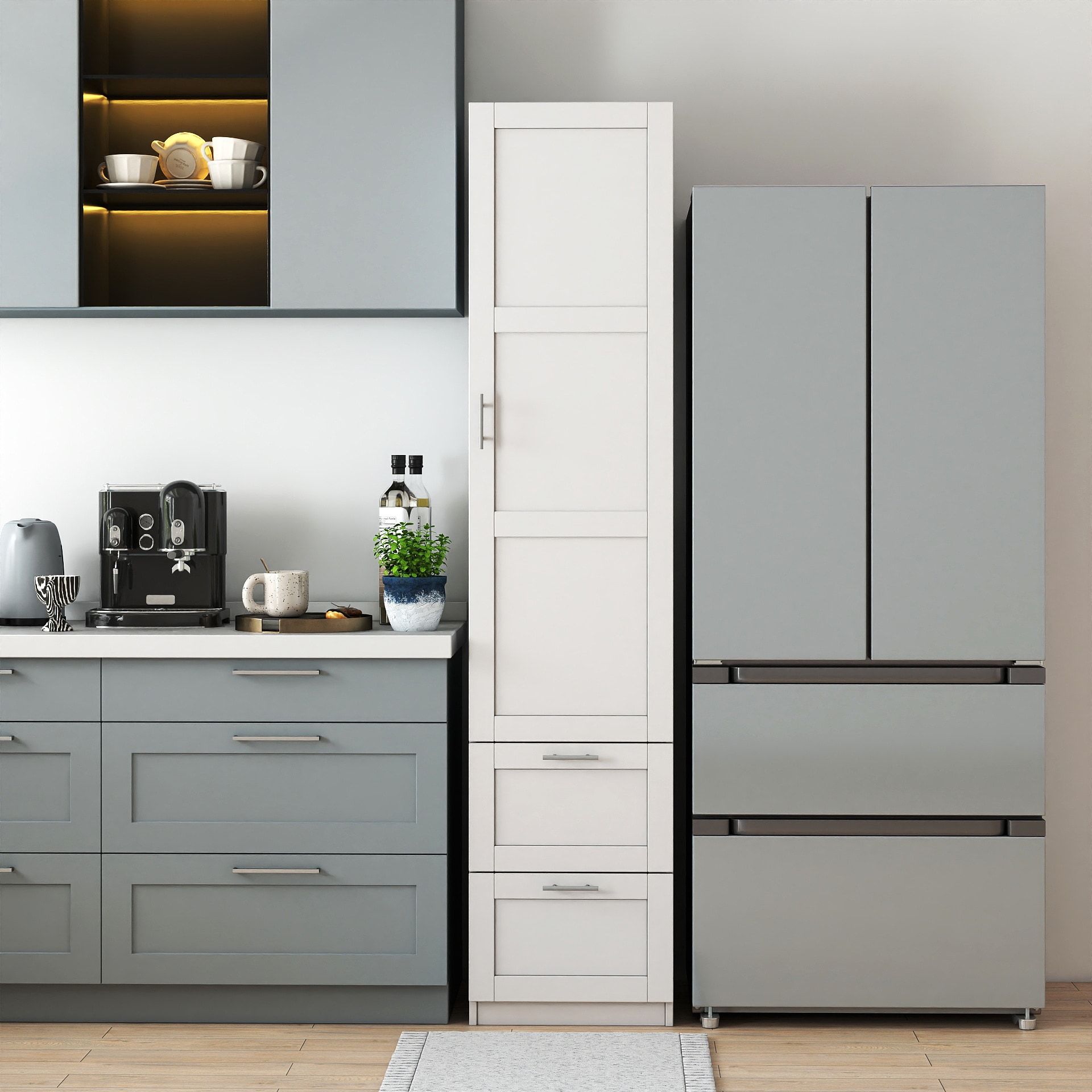 Vynxaria 15.75-in W x 70.87-in H x 15.16-in D White Freestanding Kitchen Pantry Cabinet with Adjustable Shelves and Drawers