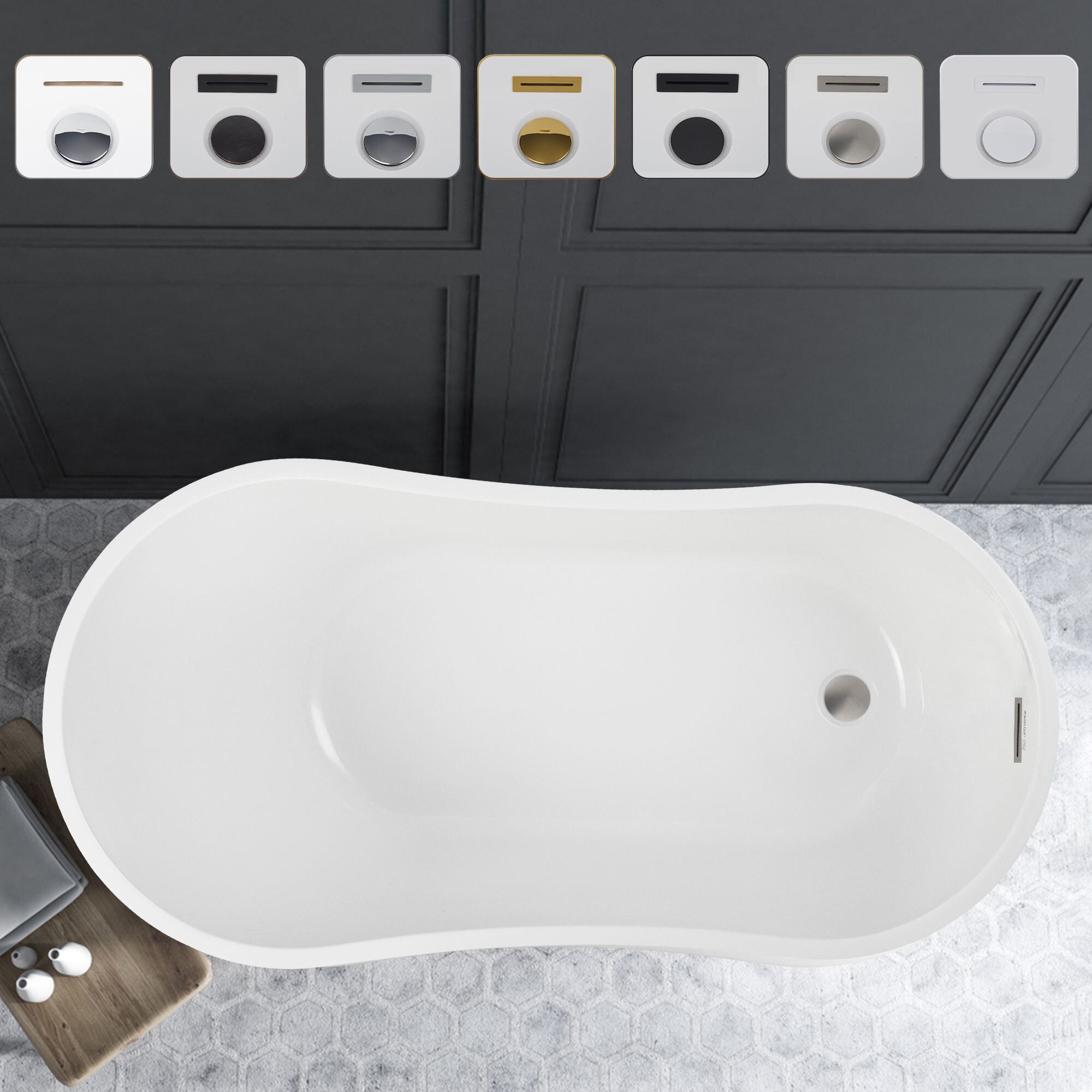 Maya 55" White Acrylic Freestanding Soaking Bathtub