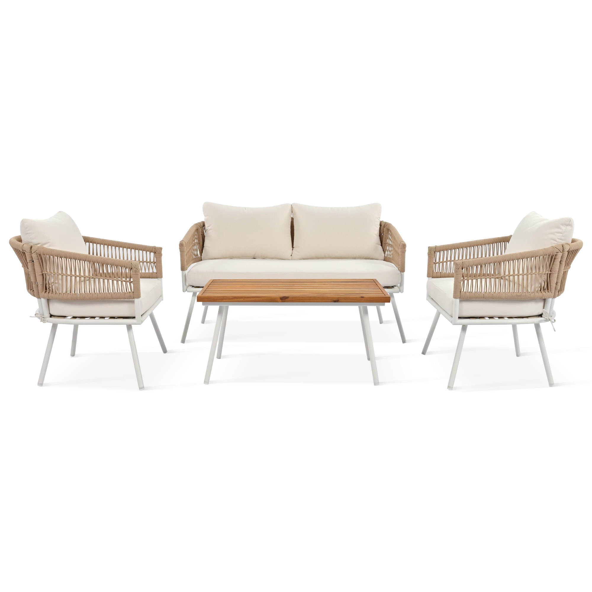 GZMR GZ-JWS-04AAZ 4-Piece Patio Conversation Set with Off-white Cushions