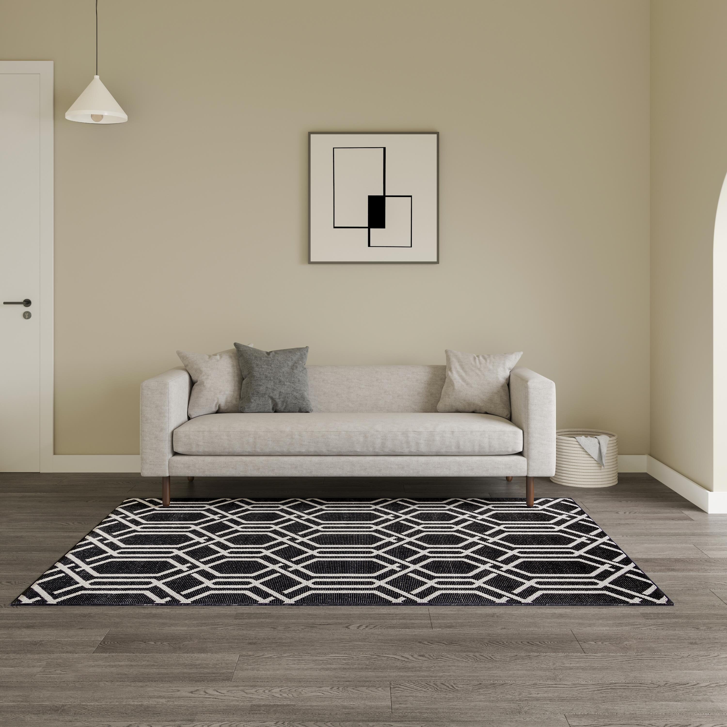 MH LONDON MH-RG-2026 BK Indoor/Outdoor Rugs 5 x 8 (ft) Tufted Polypropylene Black Rectangular Indoor/Outdoor Geometric Area rug