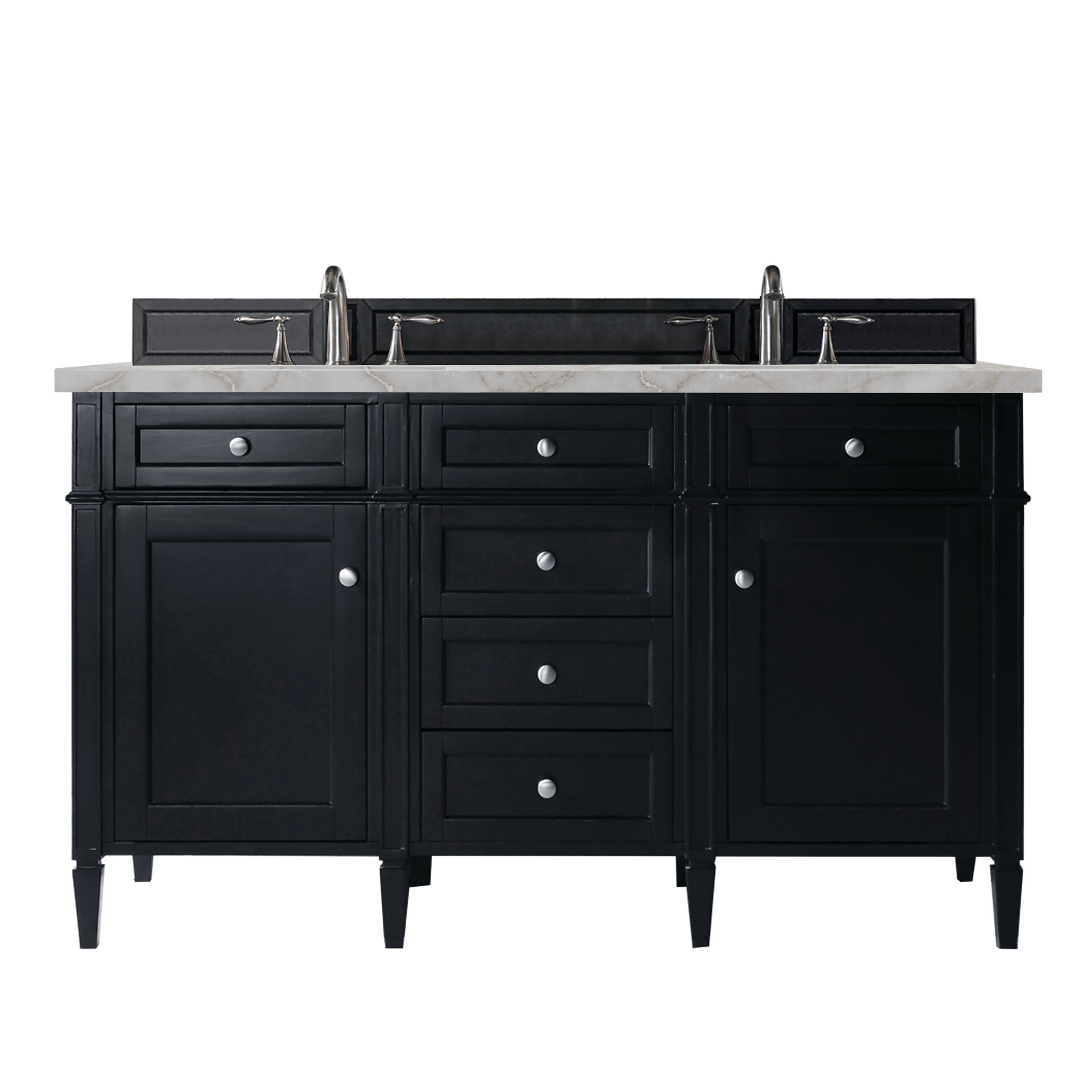 James Martin Vanities 650-V60D-BKO-3VSL Brittany 60-in Black Onyx Undermount Double Sink Bathroom Vanity with Victorian Silver Quartz Top
