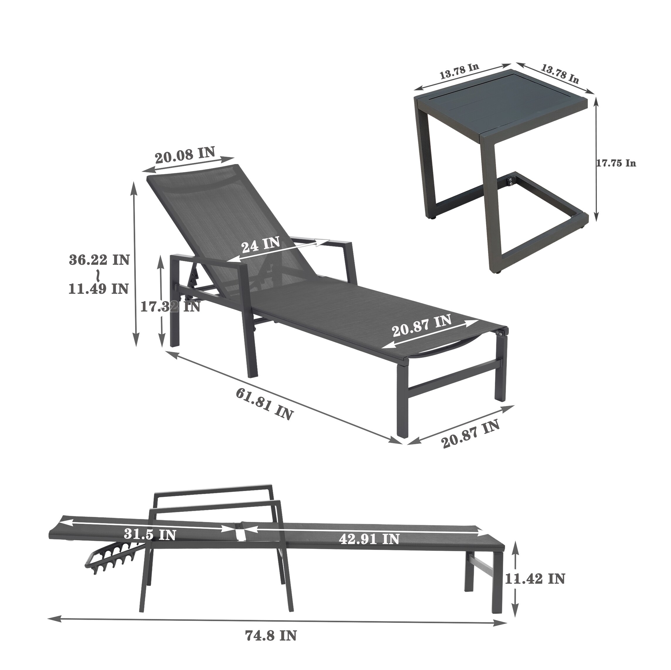 Clihome Patio chair Set of 2 Metal Aluminum Frame Stationary Chaise ...