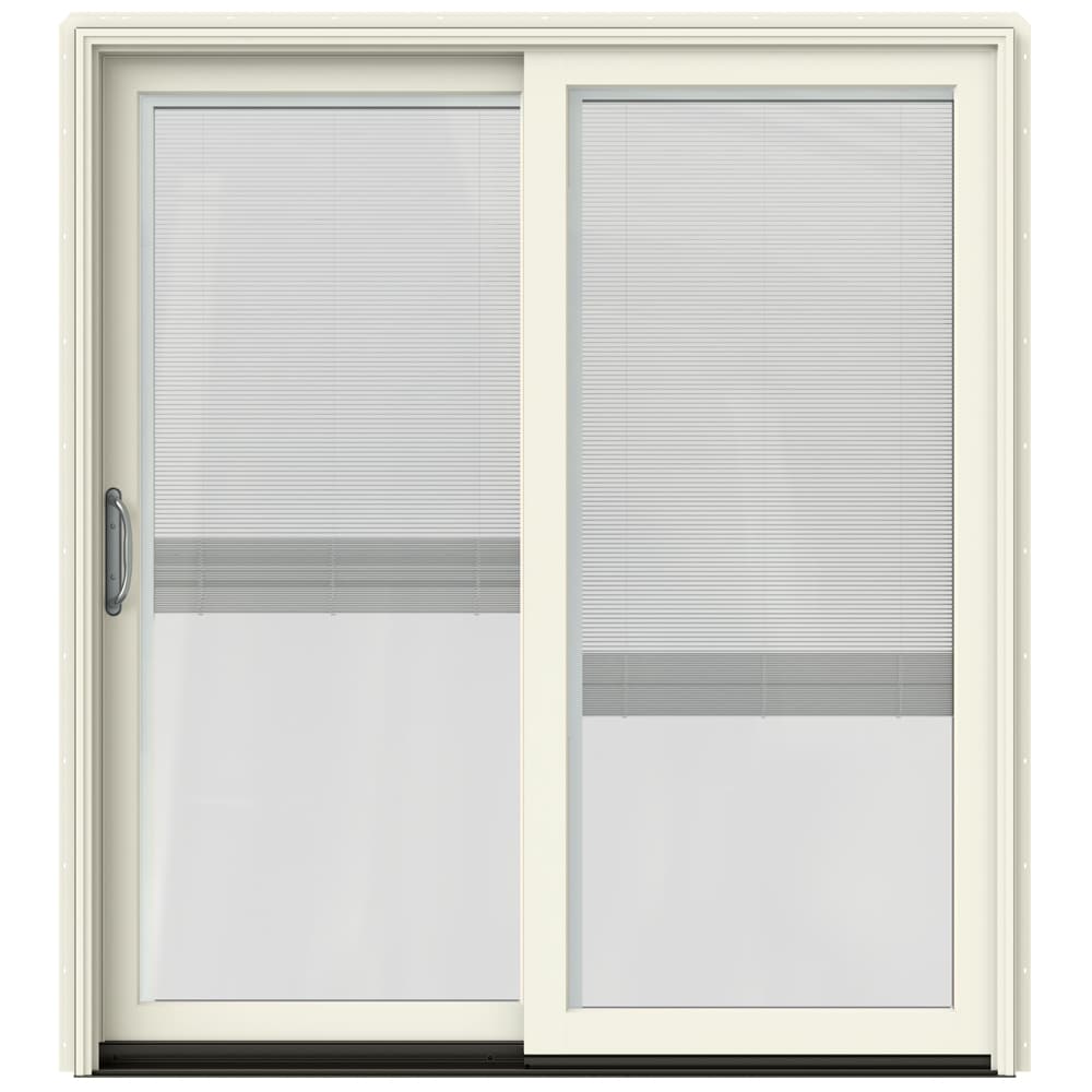 JELD-WEN LOWOLJW220100358 72-in x 80-in Low-e Blinds Between The Glass Vanilla Clad-wood Sliding Left-Hand Sliding Double Patio Door Screen Included