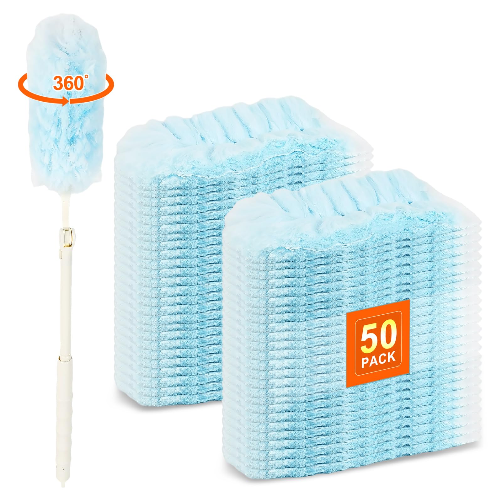 LAIFUCAM  Heavy Duty Duster Refills 50 Count with 3 Foot Extended Handle for Multisurface Cleaning and Dusting Home Blinds Ceiling Fans Furniture