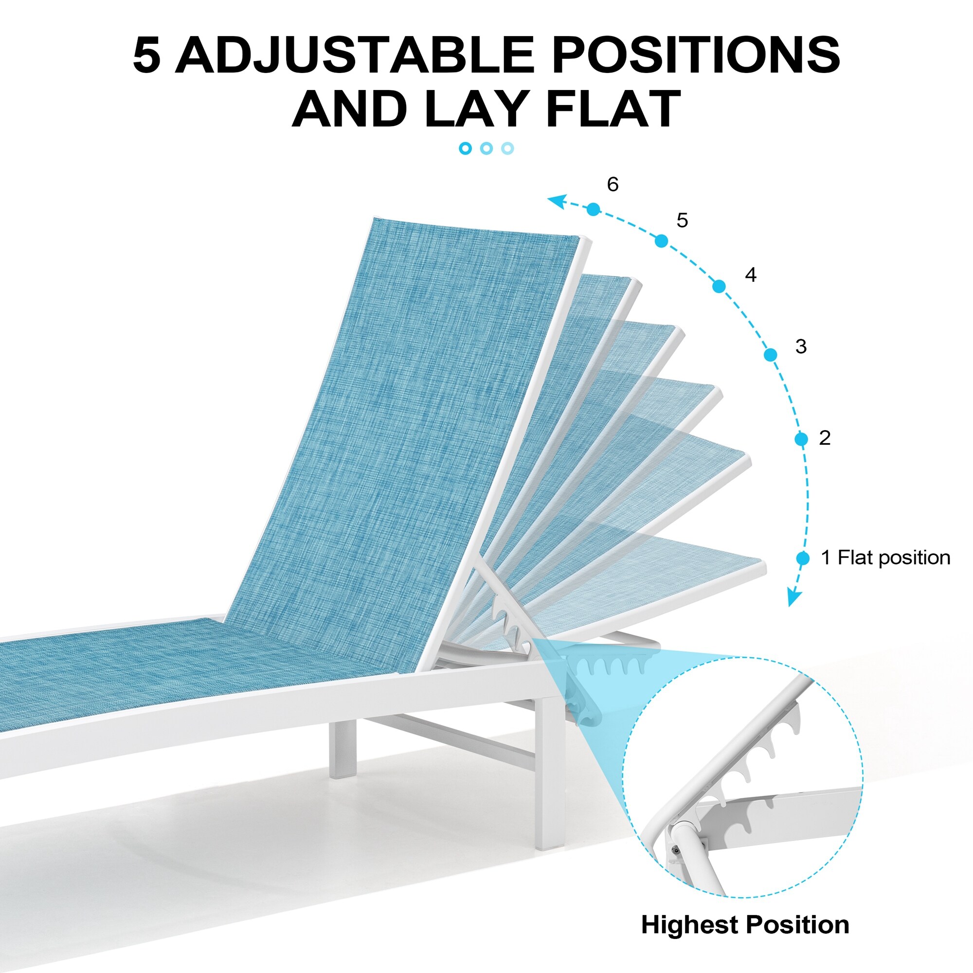74.8" Blue Fabric and White Aluminum Outdoor Chaise Lounge Set
