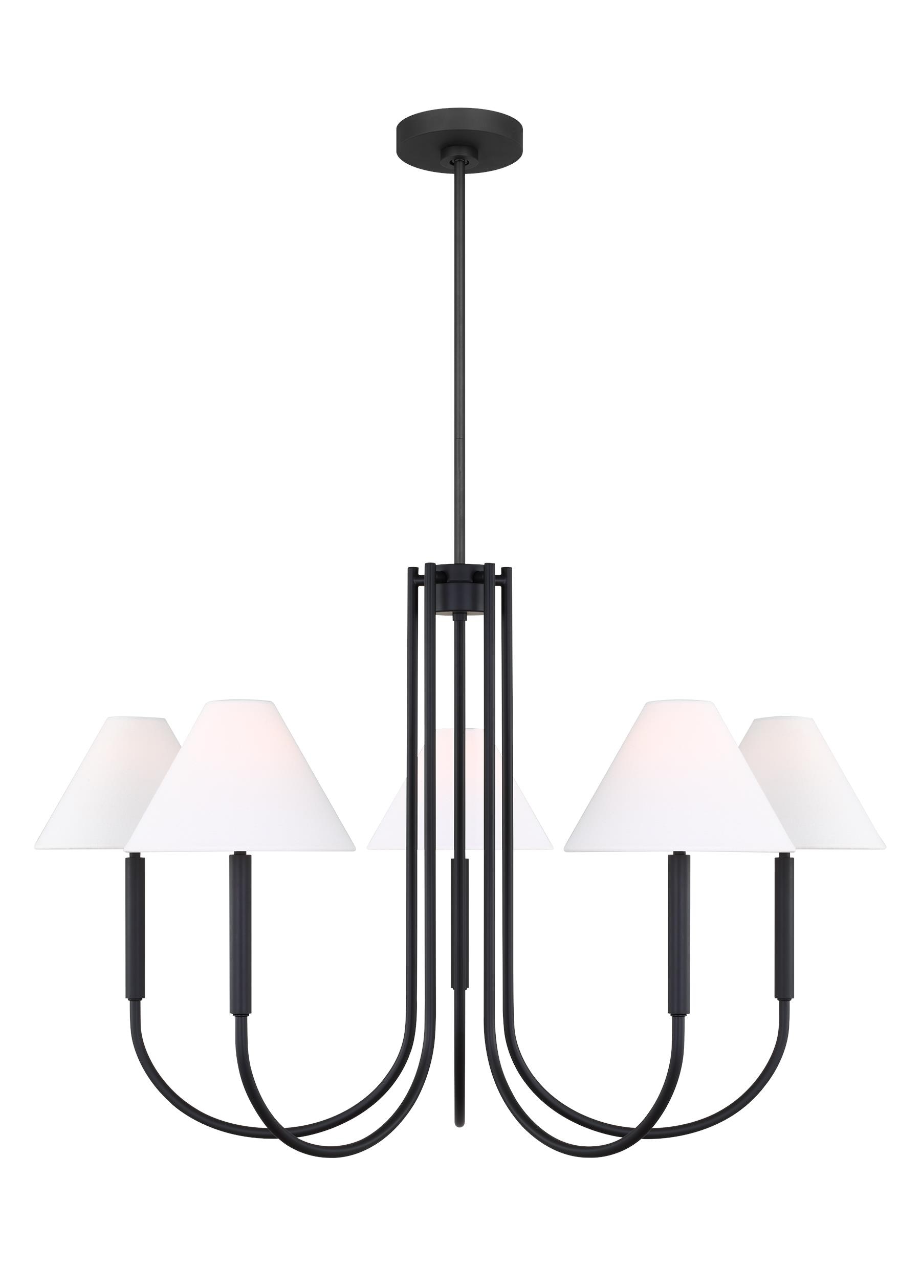 Midnight Black 6-Light Chandelier with White Linen Shades