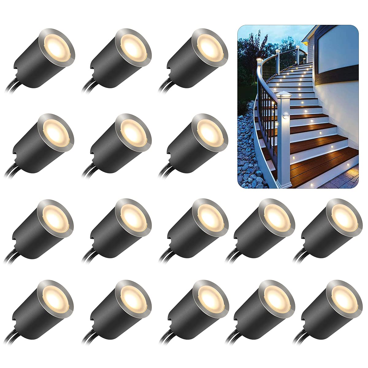 Vrbgify Recessed LED Deck Light Kit 16 pcs Outdoor In Ground Landscape ...