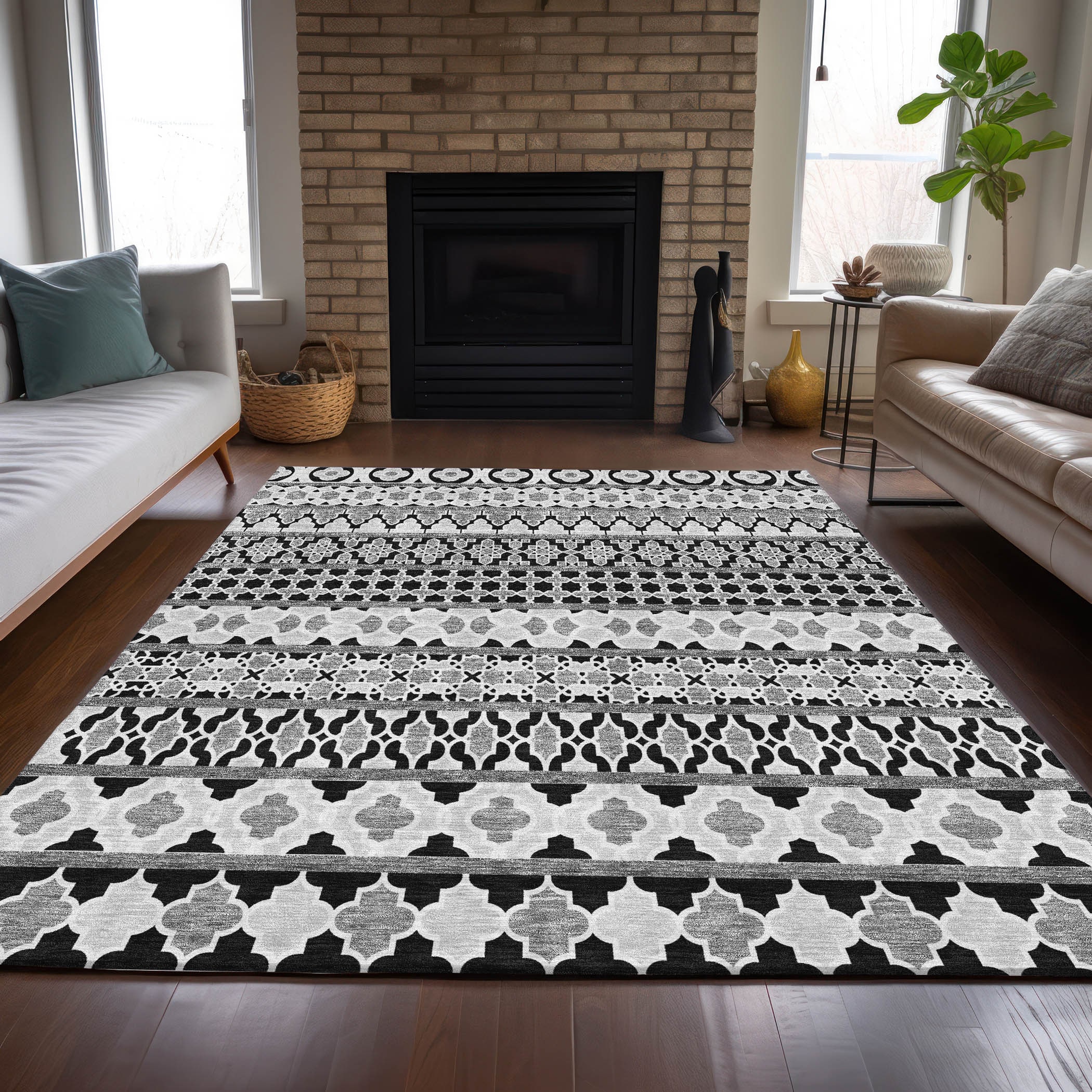 Addison Rugs ACN726BK8X10 Chantille ACN726BK 8 x 10 (ft) Polyester Black Rectangular Indoor/Outdoor Geometric Machine washable Area rug