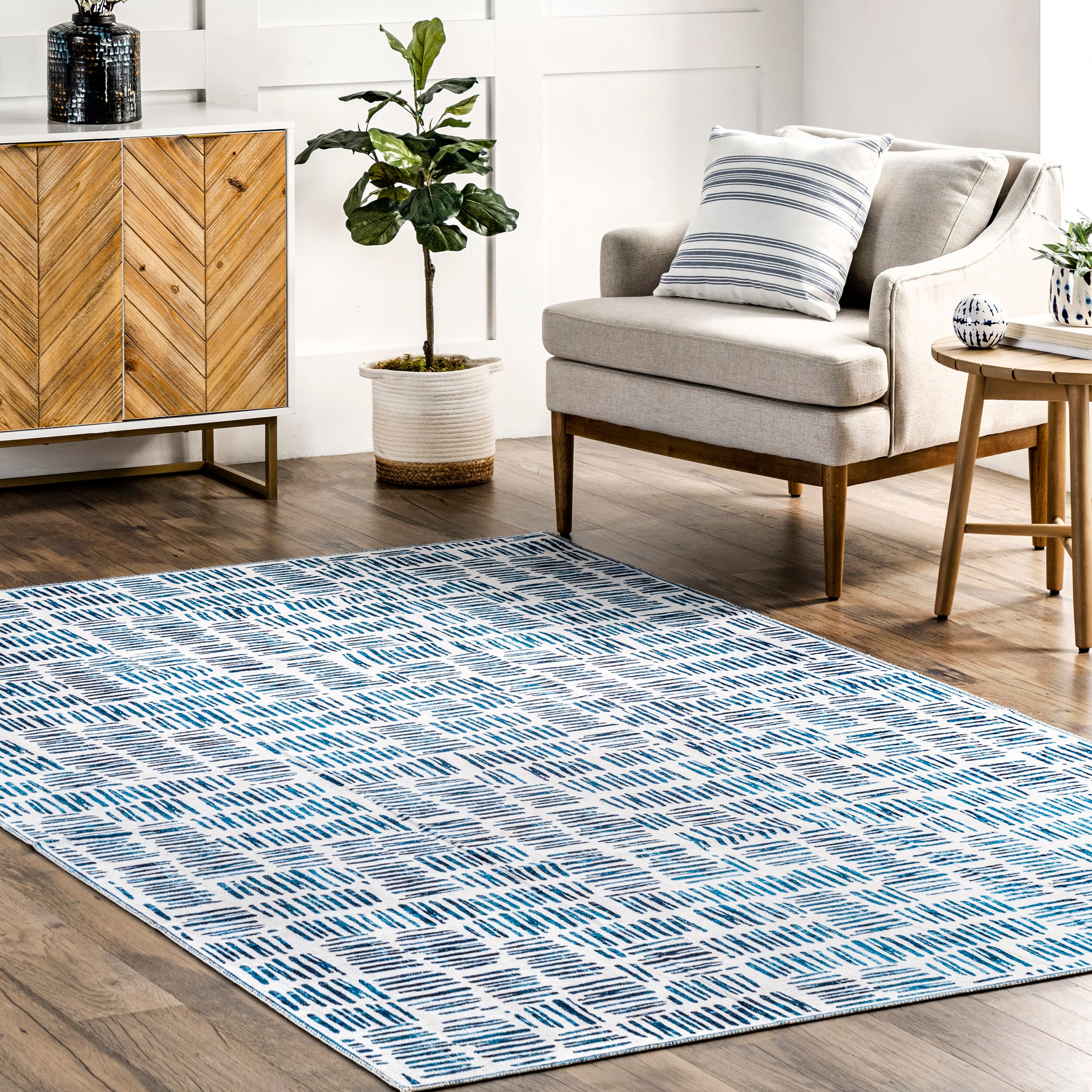 nuLOOM BIRV49B-609 6 x 9 (ft) Loomed Polyester Blue Rectangular Indoor Abstract Machine washable Area rug