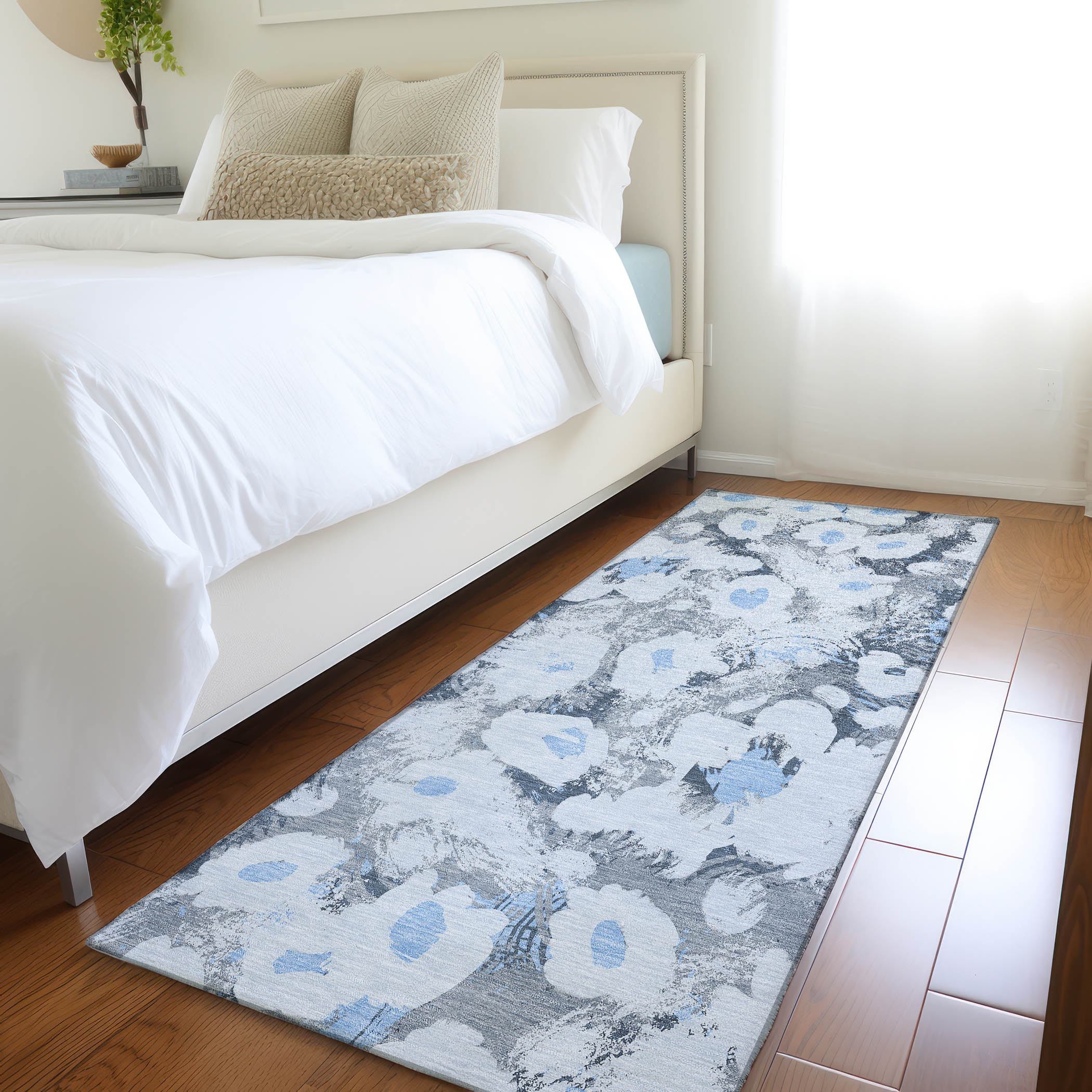 Addison Rugs ACN538DN2X8 Chantille 2 x 7 (ft) Polyester Denim Rectangular Indoor/Outdoor Floral/Botanical Farmhouse/Cottage Machine washable Area rug