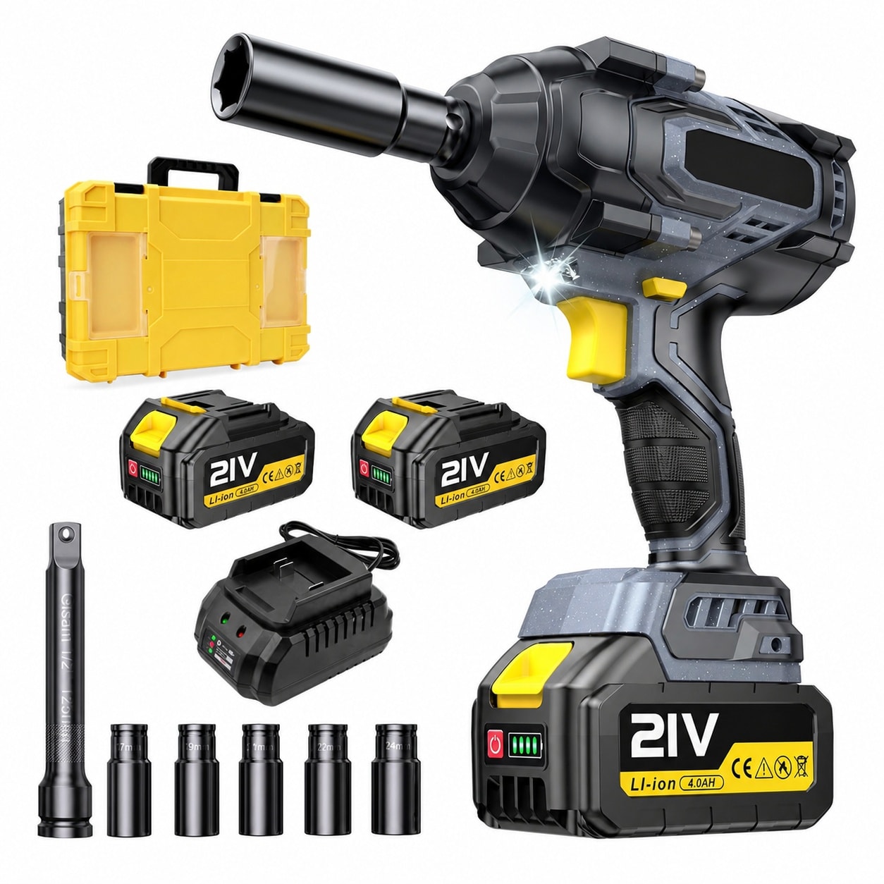 KIWDZFU  1328Ft lbs 1 2 Cordless Impact Wrench 1800N m Brushless High Torque Impact Gun with 2x4 0Ah power cells 4 Speed power cell Powered