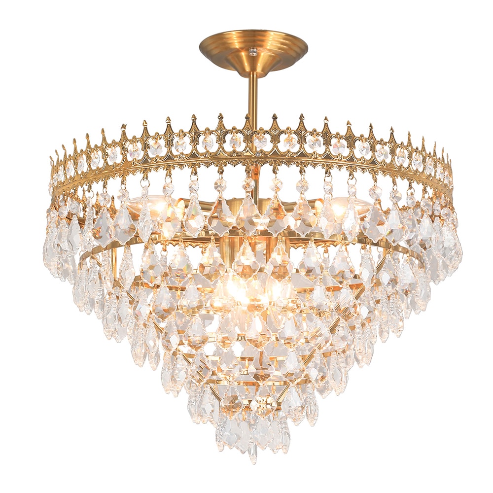 Oukaning KBUCQDU7N1-1 6-Light 19.69-in Gold Modern Luxury Crystal  Semi-Flush mount light
