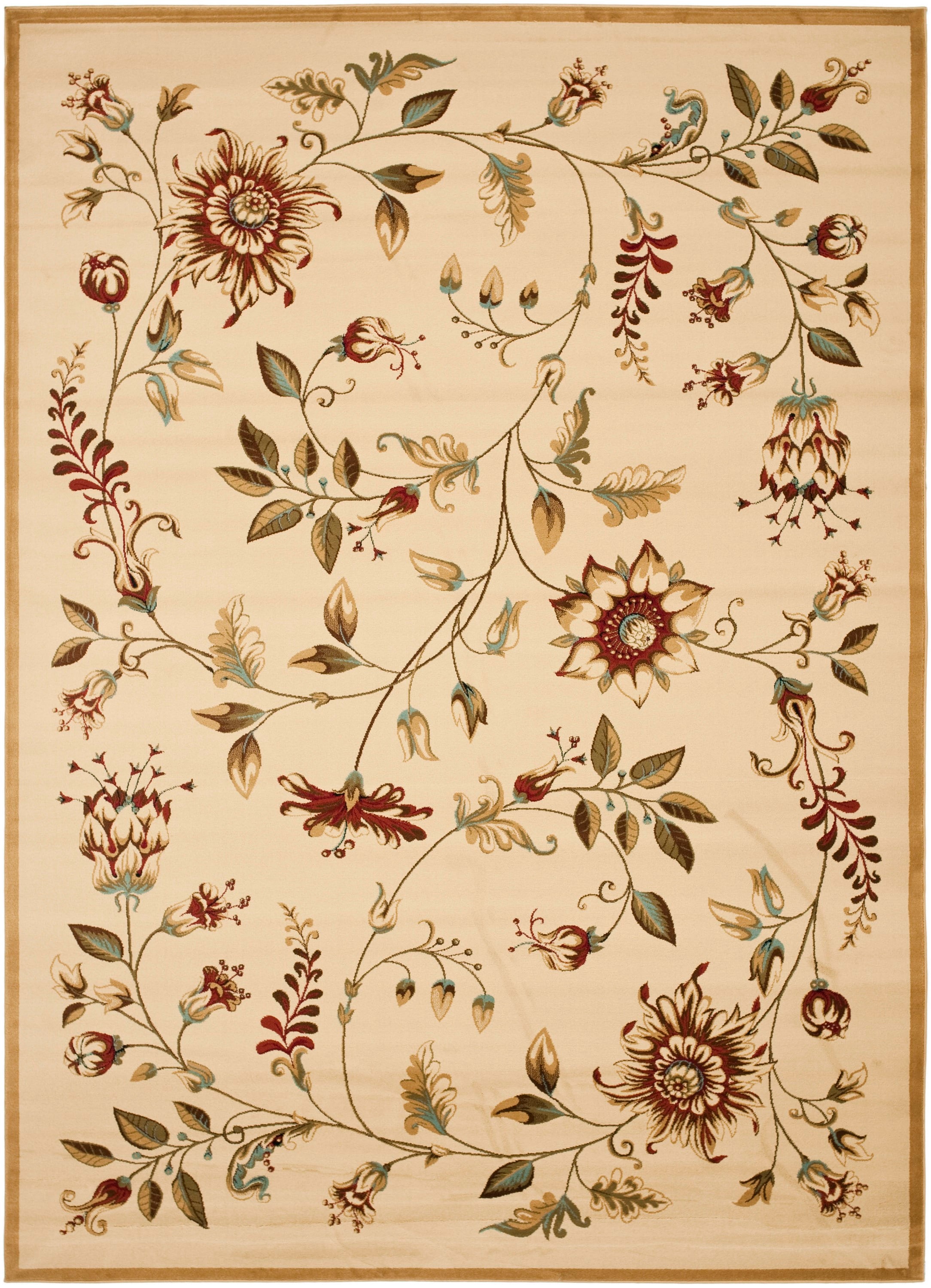 Ivory Multi Floral Synthetic Medium Pile Area Rug