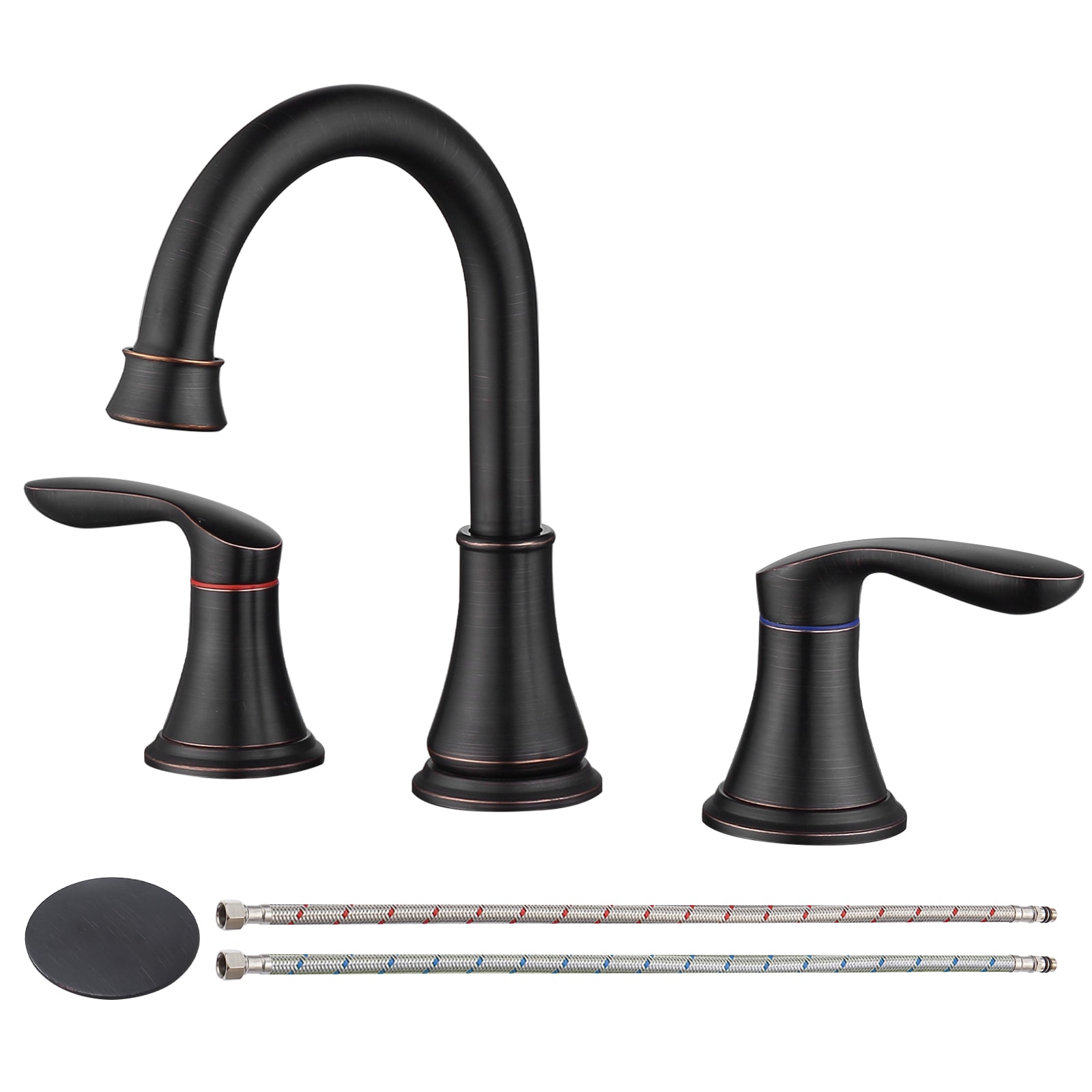 Mondawe Oil Rubbed Bronze Widespread 2-handle High-arc Commercial/Residential Handle Bathroom Sink Faucet with Drain