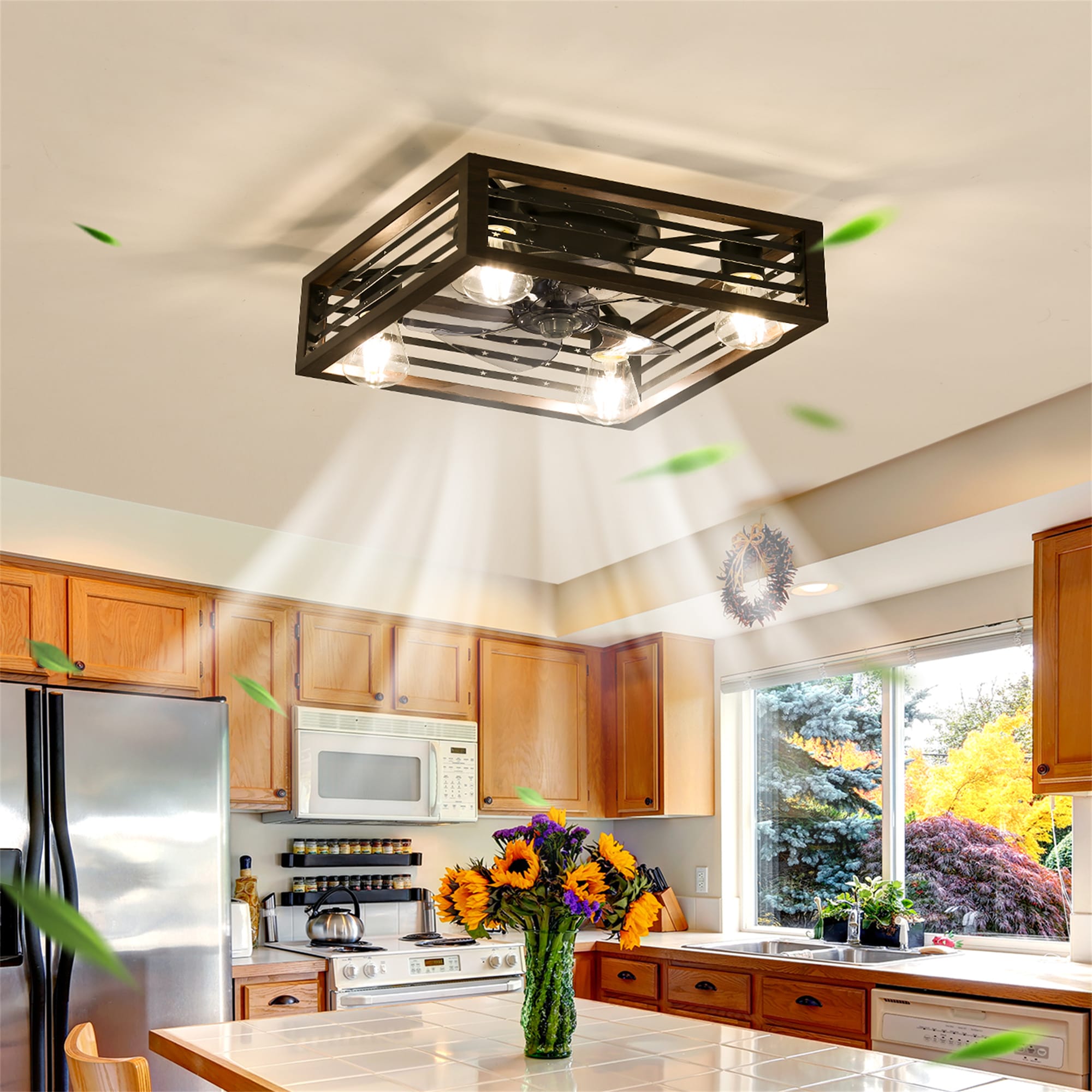 BABOOM BOM-2115487-OR Reversiable Ceiling Fan 18-in Flush Mount Gray with ABS Blades Cage Ceiling Fan Light Kit Compatible - Remote Included ( 5 -Blade )