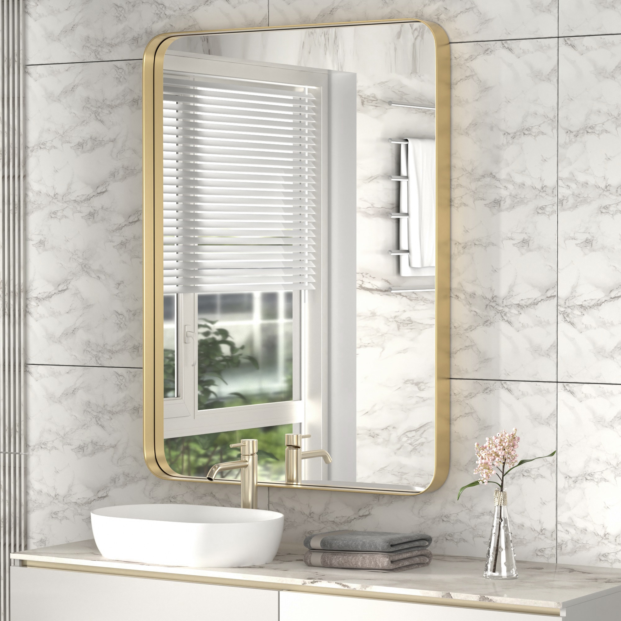 Clavie 30-in W x 40-in H Brushed Gold Framed Wall Mirror in the Mirrors  department at