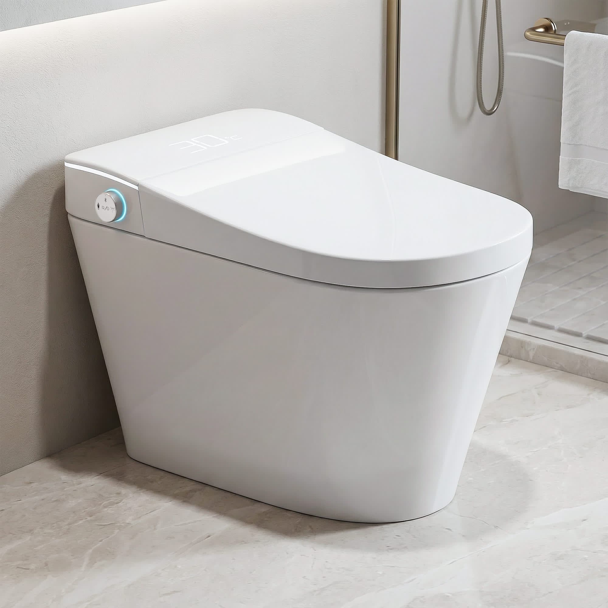 Vynxaria  White Standard Height One-Piece Smart Toilet with Bidet Built In and Auto Open and Close Lid and Heated Seat