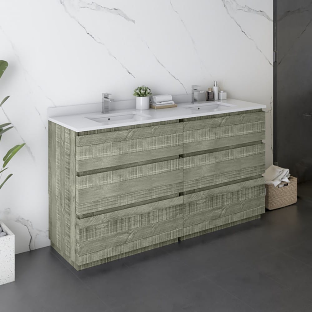 Fresca FCB31-3030ASH-FCCWHU Formosa 60-in Sage Gray Undermount Double sink Bathroom Vanity with White Quartz Top