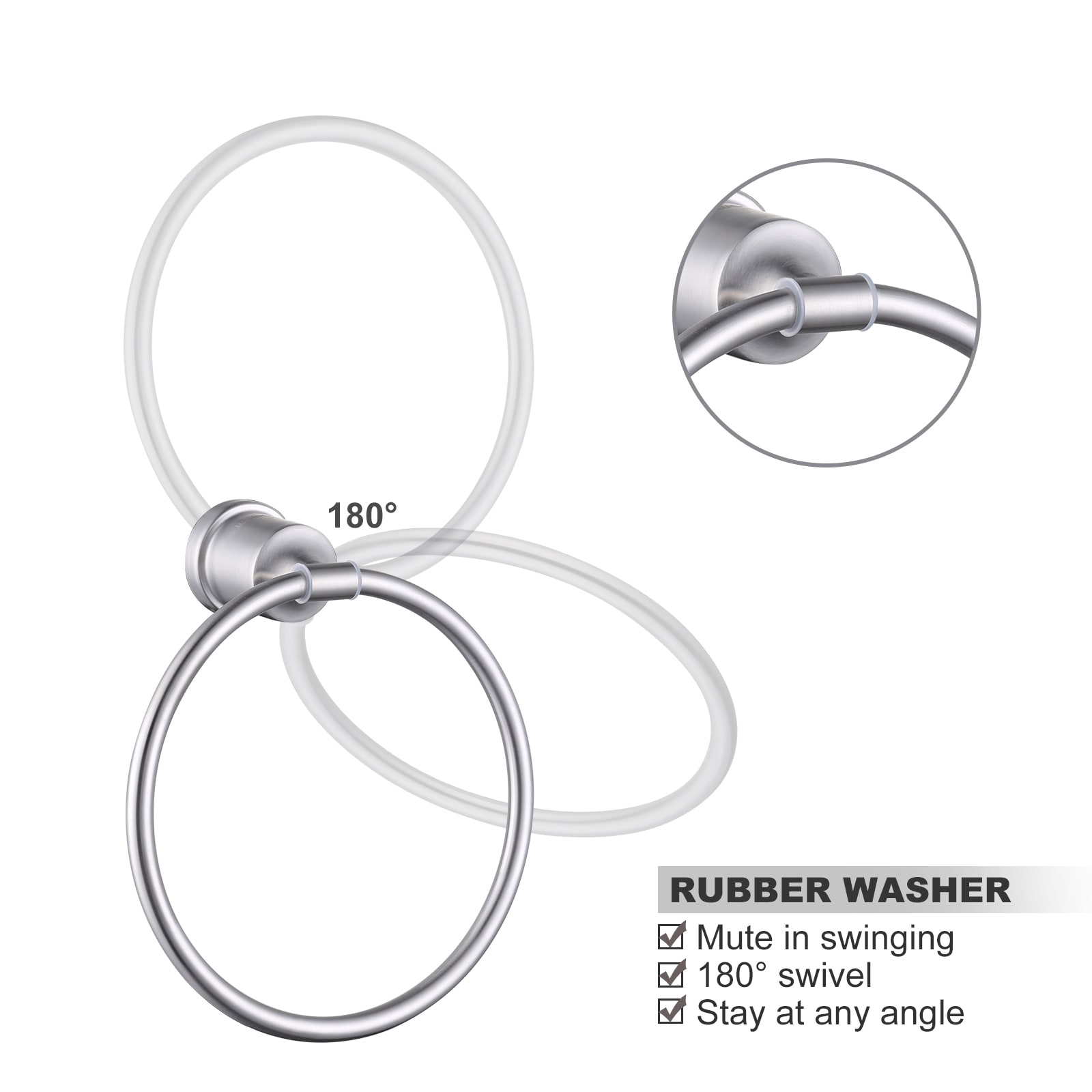 WOWOW Brushed Nickel Towel Ring Wall Mount, 304 Stainless Steel Towel ...