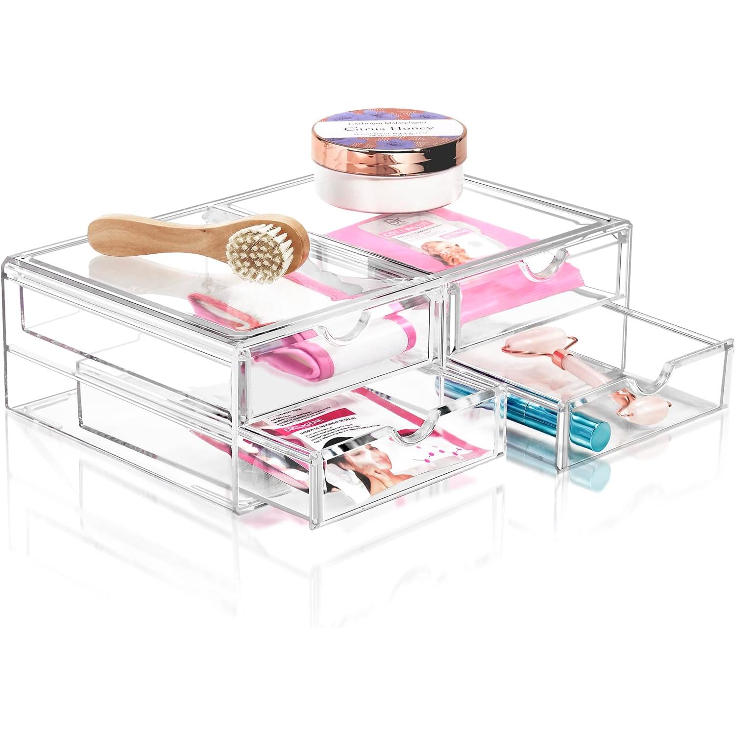 SORBUS  4 Clear Large Stackable Acrylic Drawers for Organizing Make up Nail Polish Hair Accessories and Beauty Supplies
