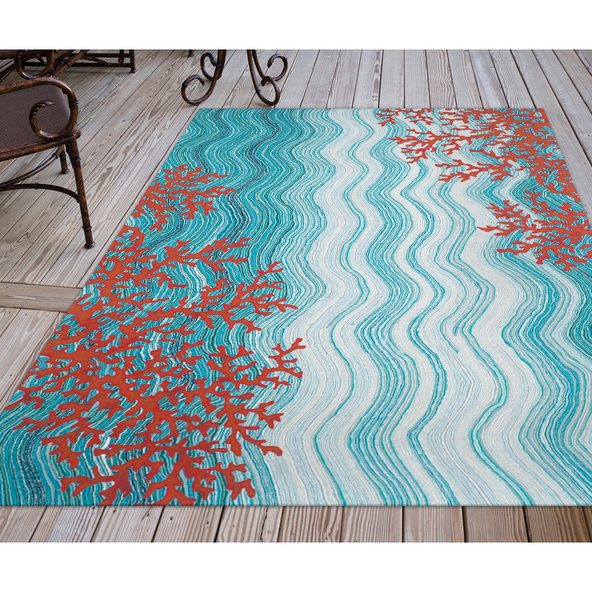 Liora Manne VGH46325503 Visions IV 4 x 6 (ft) Polyester Water Rectangular Indoor/Outdoor Abstract Coastal Area rug