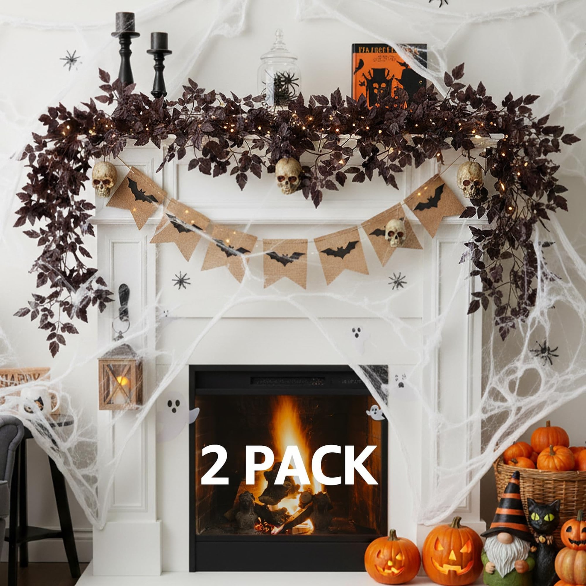 OGETFUUR 2 Pack 6 ft Seeded Leaf Purple Fall Garland for Autumn Mantel Table Decor featuring Durable Synthetic Material and Realistic Seeded Leaf Design