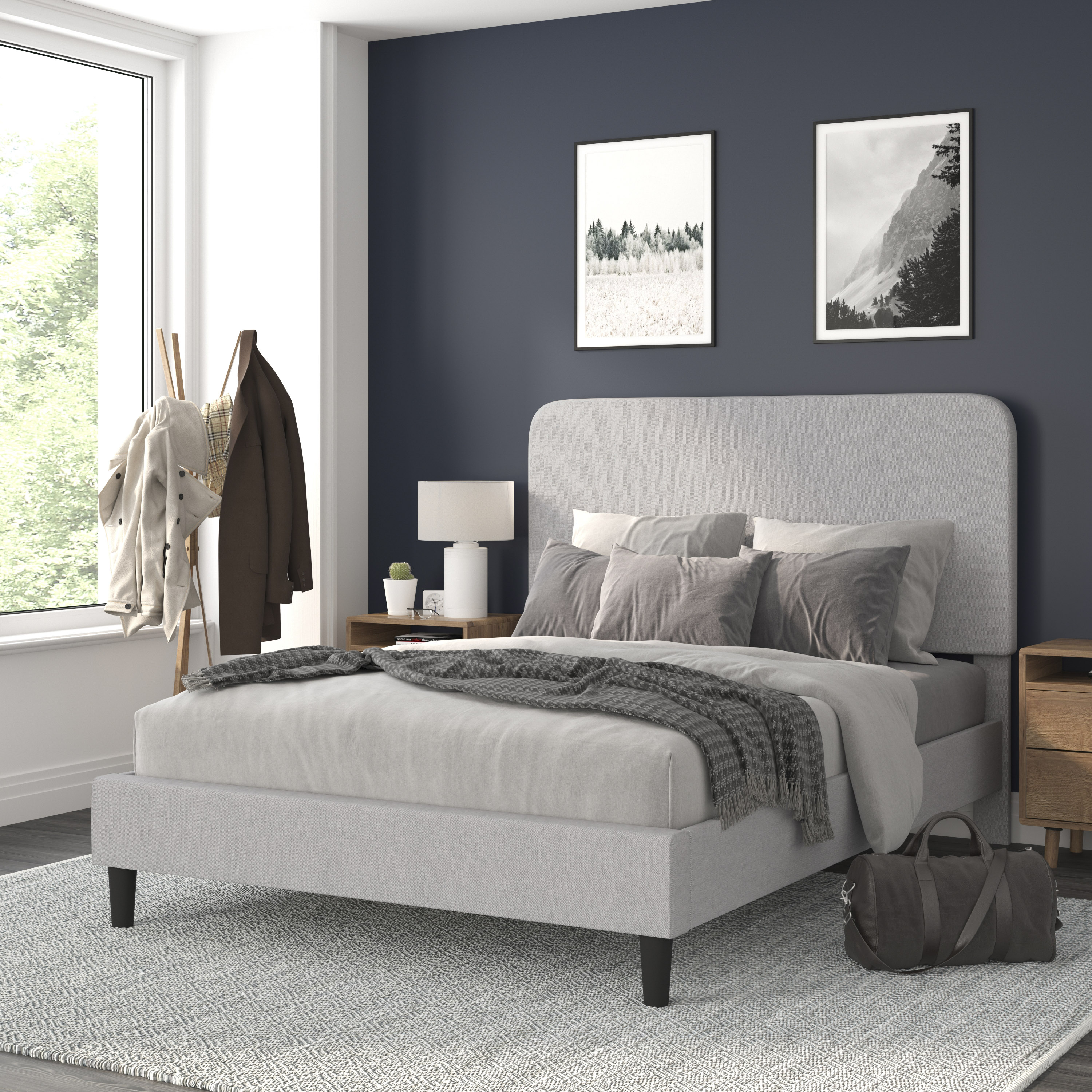 Flash Furniture 840196327709 Addison Light Grey Queen Upholstered Platform Bed
