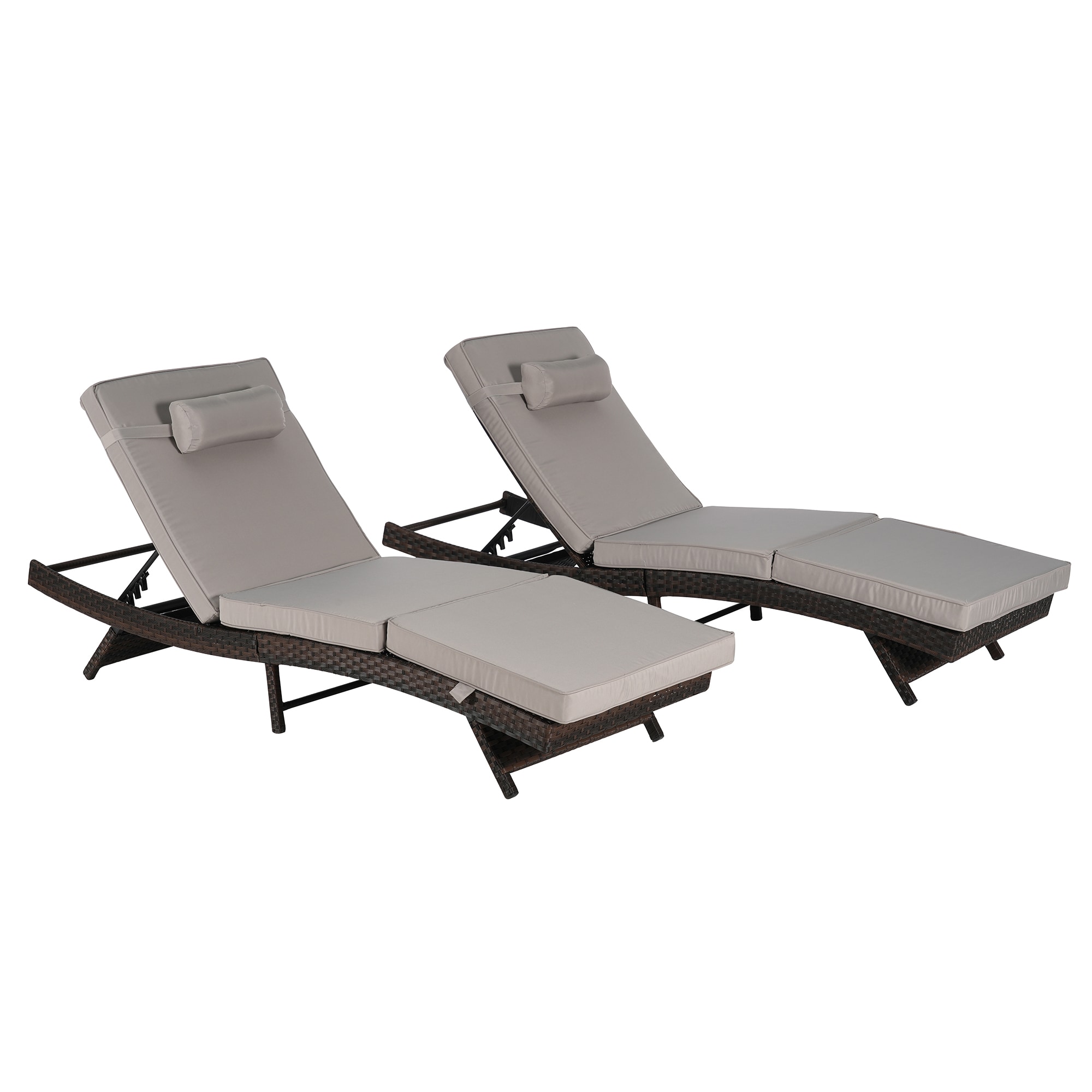 SINOFURN SYB670037LG Set of 2 Wicker Brown Wicker Frame Stationary Recliner Chair with Gray Cushioned Seat