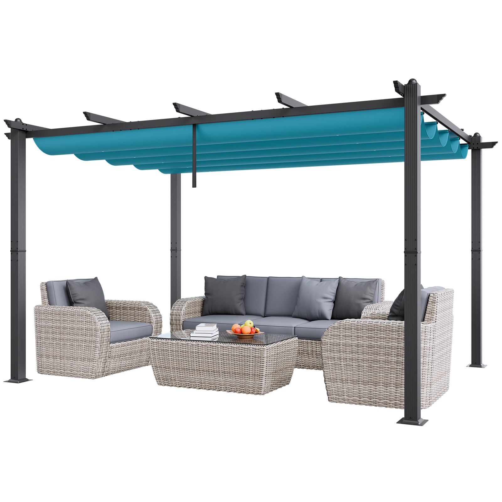 VEVOR SCPDSSLPKSSR07121V0 10ftx13ft Outdoor Retractable Pergola with Canopy  Aluminum Pergola with Retractable Canopy  Modern Pergola with Sun Shade Canopy for Patios  Gardens  Decks  Backyards (Bule)