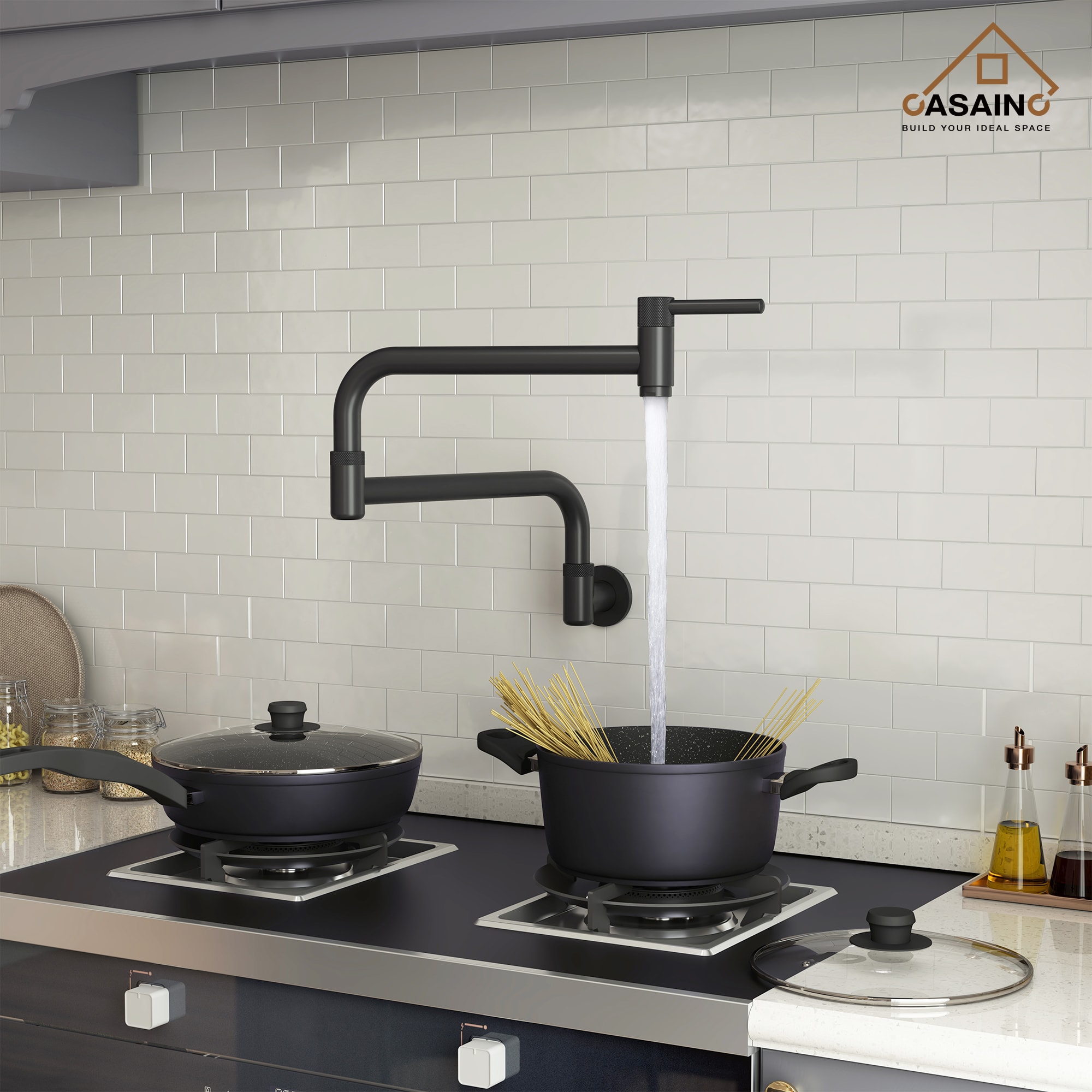 CASAINC CA-C3467-MB Matte Black Single Handle Wall-mount Pot Filler Kitchen Faucet