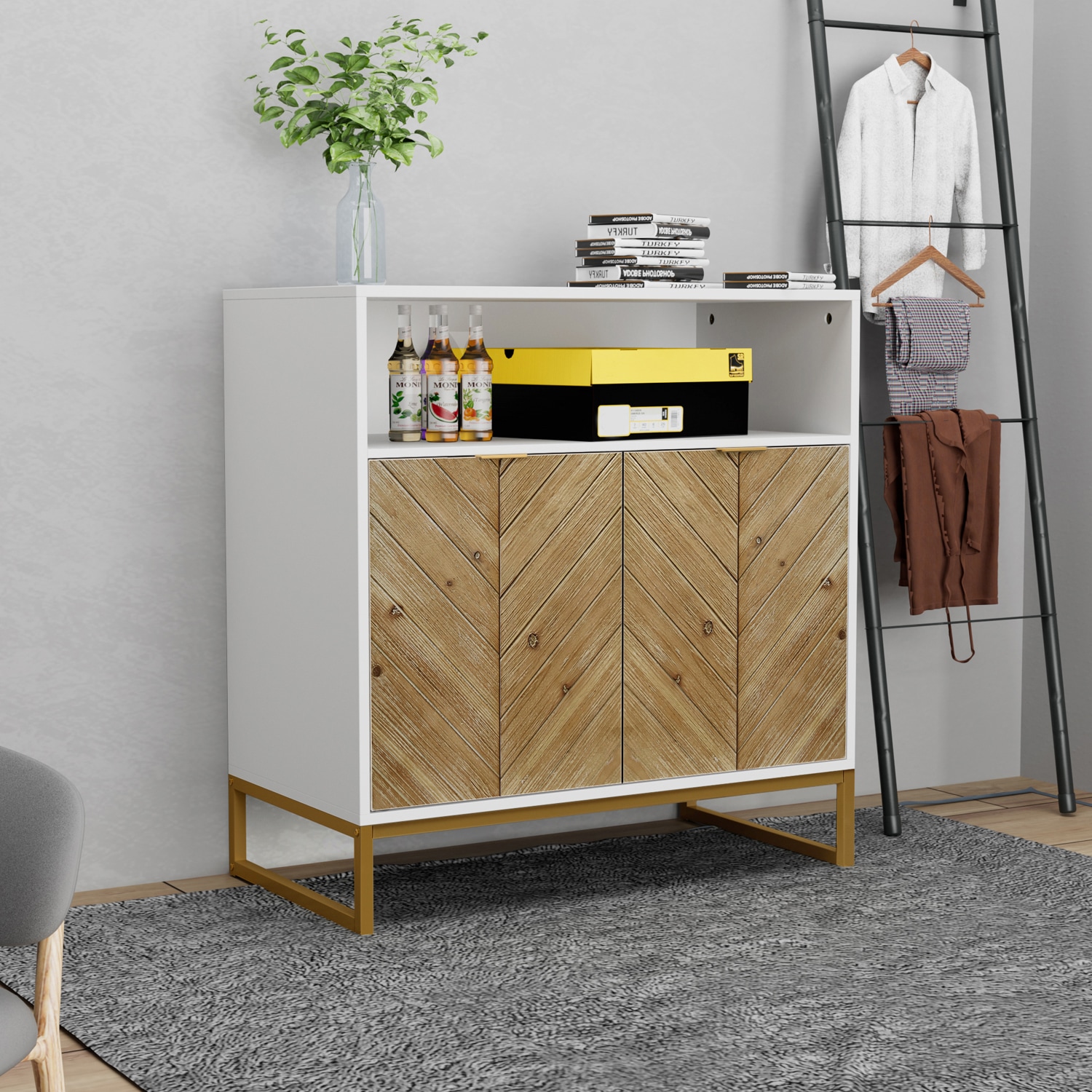 Delarpo H0067 H0067 31.5-Inches W x 31.9-Inches H MDF Oak Freestanding Utility Storage Cabinet
