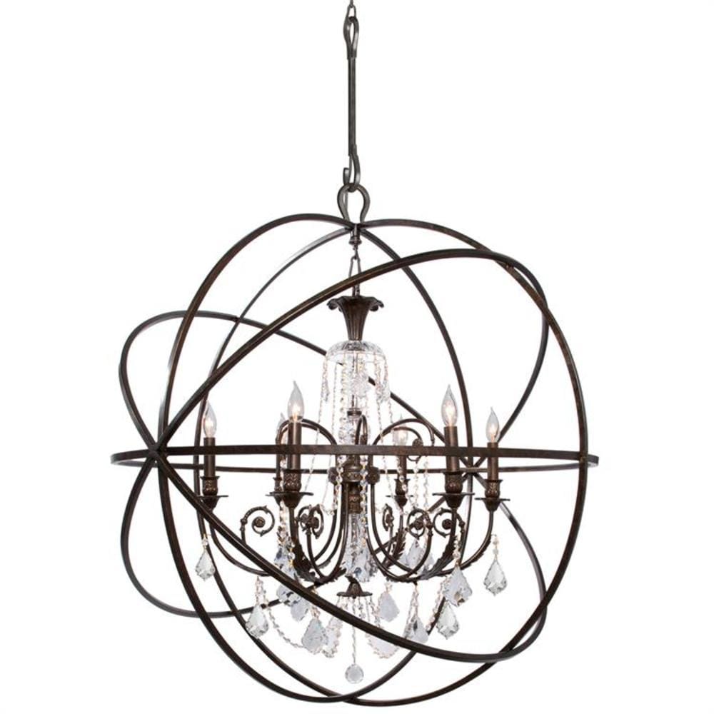 Crystorama 9219-EB-CL-MWP Solaris 6 -Light Distressed Bronze Transitional Crystal For Use in Bathrooms, Foyers, Kitchens, Chandelier