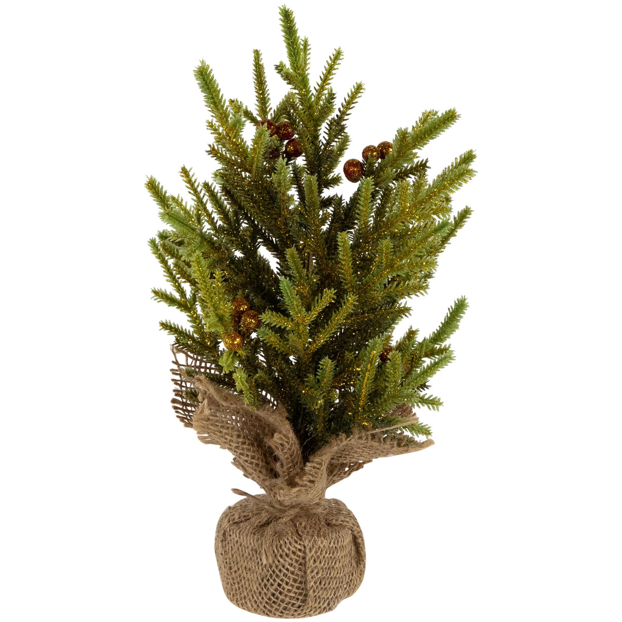 Northlight - Mini Pine with Berries Artificial Christmas Tree in Burlap Base - 12 inch - Unlit